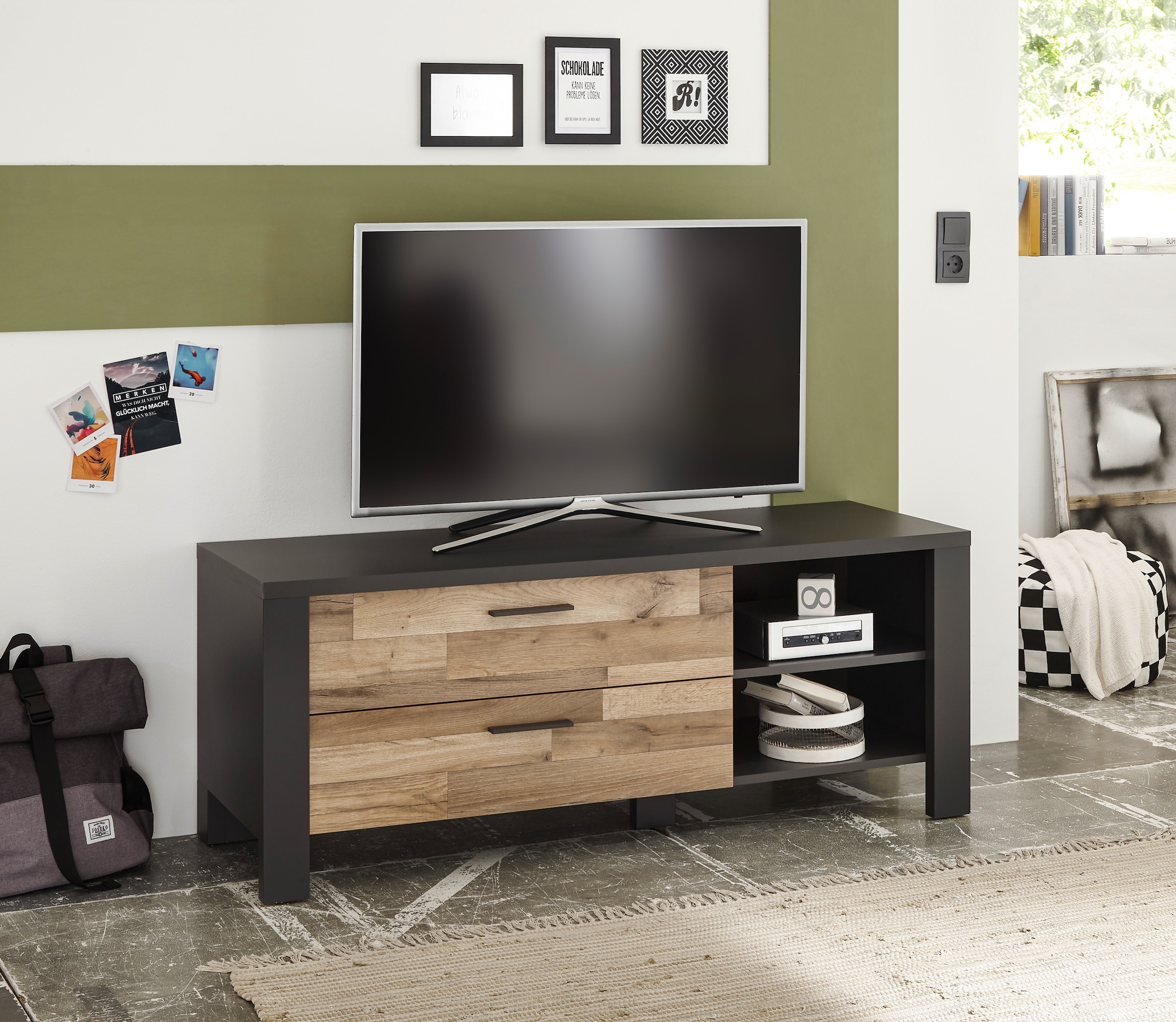 Begabino TV-Board »Dallas Lowboard, TV-Kommode«, für TV bis 43 Zoll geeignet, TV Möbel mit Schubkästen