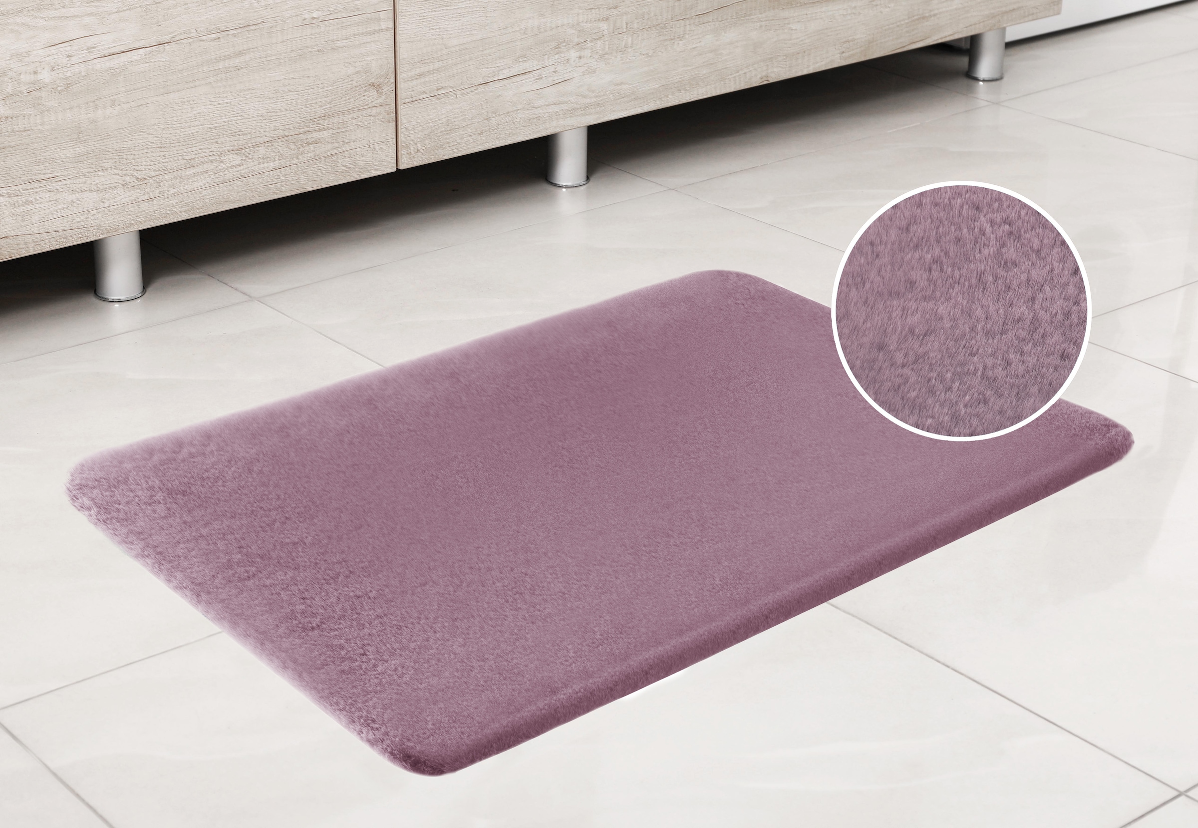 my home Badematte »Valeria, Kaninchenfell-Haptik«, rutschhemmend beschichtet, fußbodenheizungsgeeignet-strapazierfähig, Kunstfell, weicher Badteppich