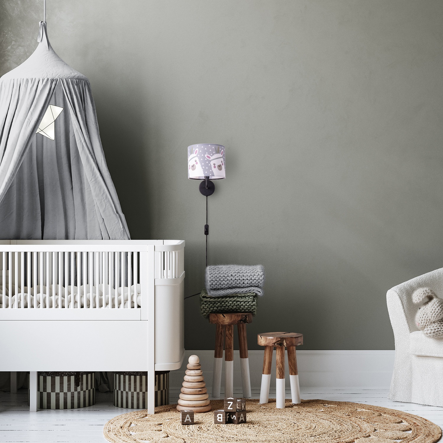 Paco Home Wandleuchte »Ela 214«, 1 flammig, Leuchtmittel E14 | ohne Leuchtmittel, Kinderlampe Wandlampe Mit Schalter Ø…18cm Lama Rosa Grau Kabel 3m E14