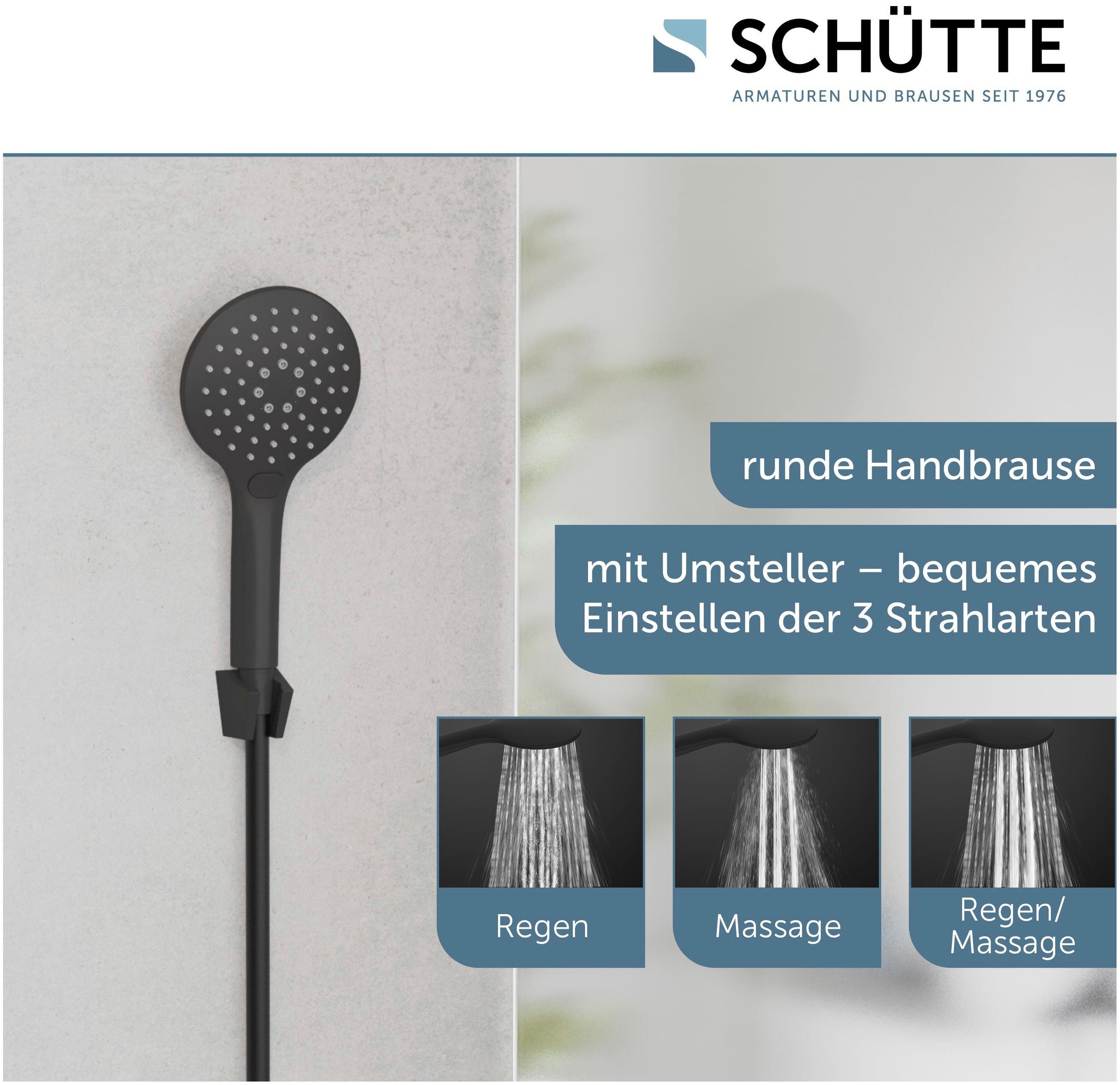 Schütte Handbrause »RAVEN«, (Set), 3-fach verstellbar, Antikalk, wassersparend