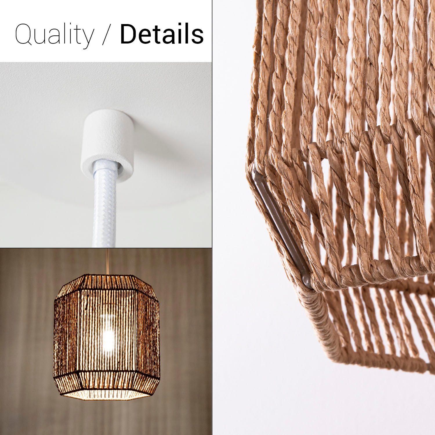 Paco Home Pendelleuchte »Hugo Pepe«, Leuchtmittel E27 | ohne Leuchtmittel, Wohnzimmer Esszimmer Rattan Optik Boho Schirm Papier Sechseckig