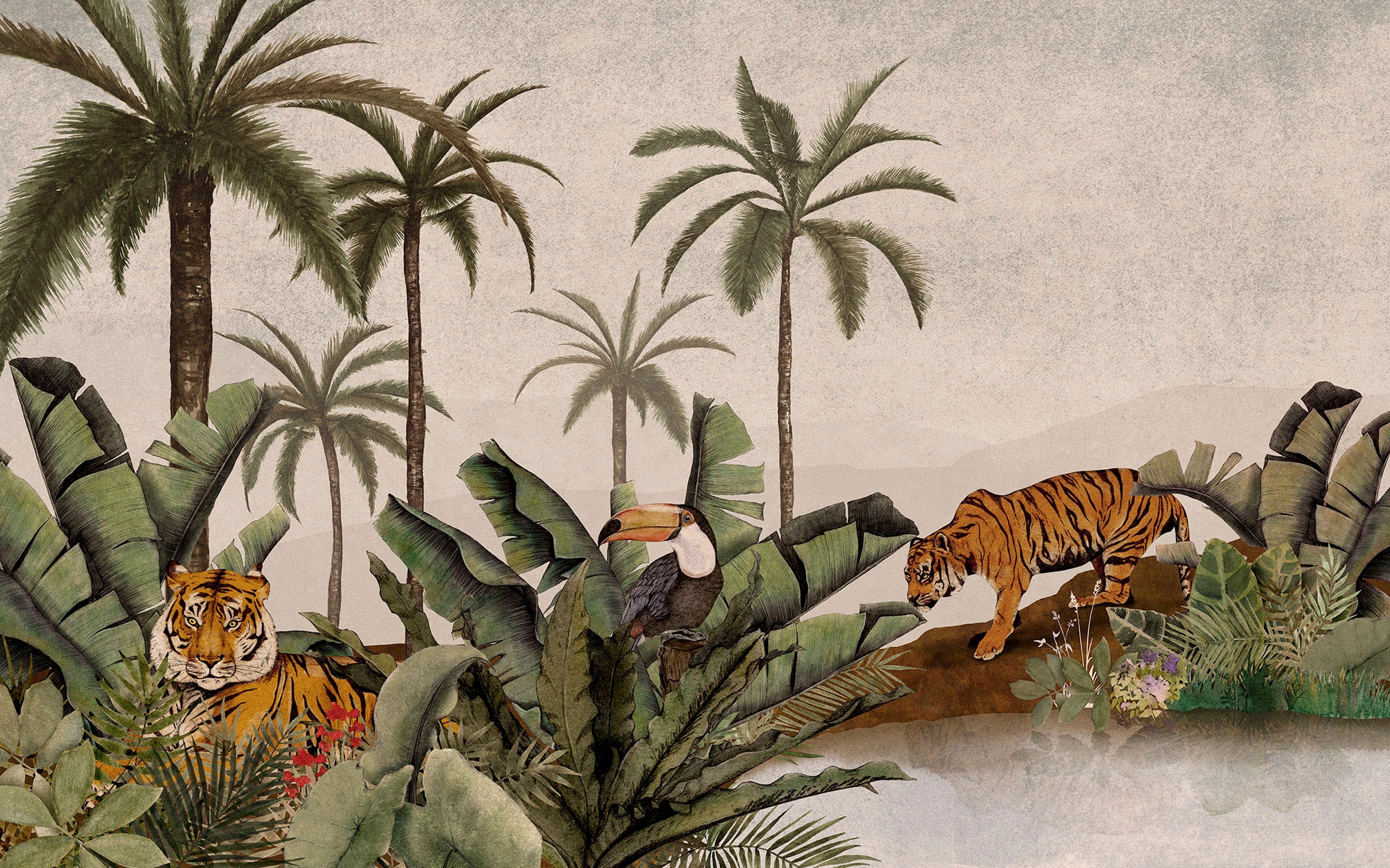 Komar Fototapete »Digitaldruck Vlies - Tiger Jungle - Größe 400 x 250 cm«, bedruckt, Wohnzimmer, Schlafzimmer
