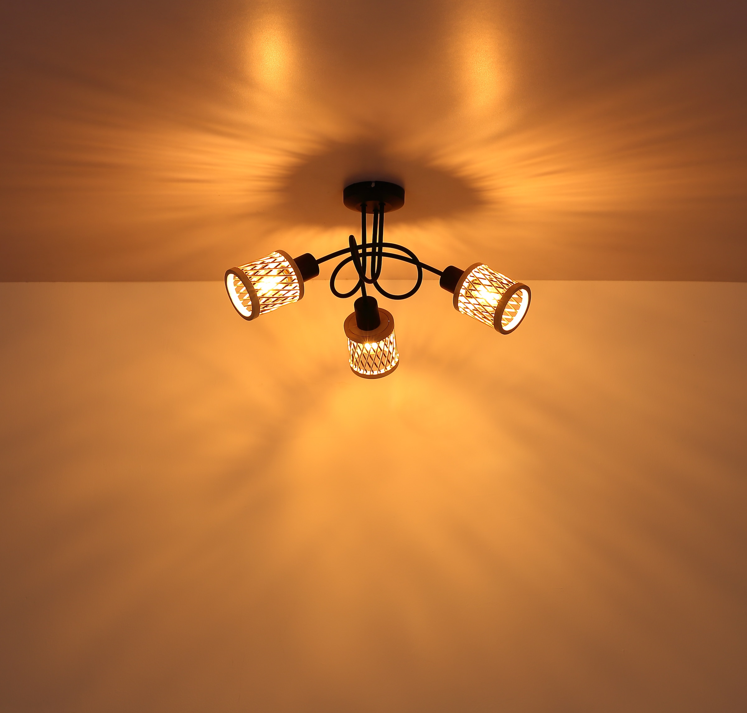 NOWA LED Deckenleuchte »MALI« E14 1 Stk. Deckenlampe schwarz Bambus naturfarben Wohnzimmer Flur