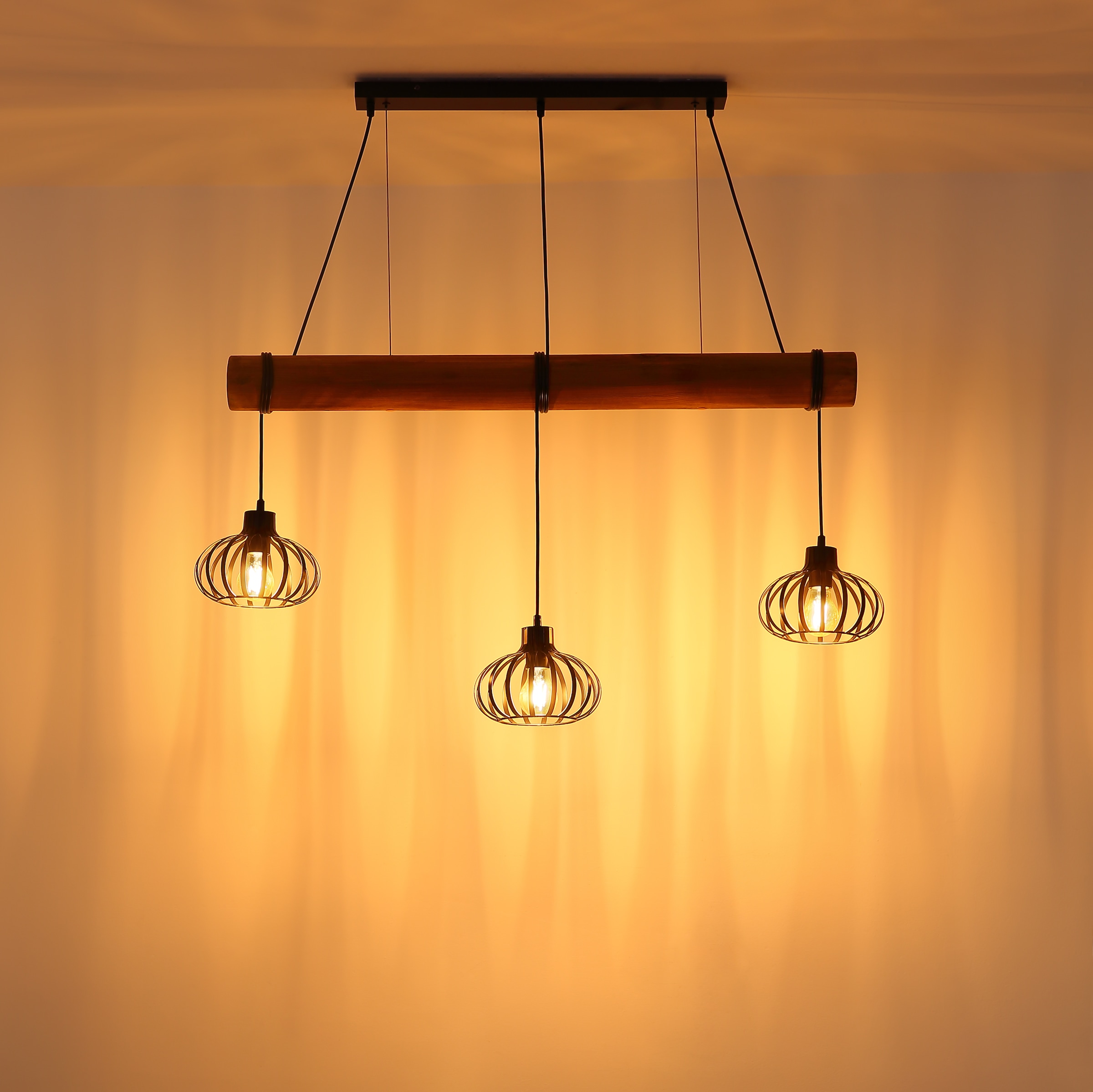 GLOBO LIGHTING Hängeleuchte »CALDWELL« E27 1 Stk. Schwarze Hängeleuchte, Holz & Metallstäbe, Kabel zum Herumwickeln