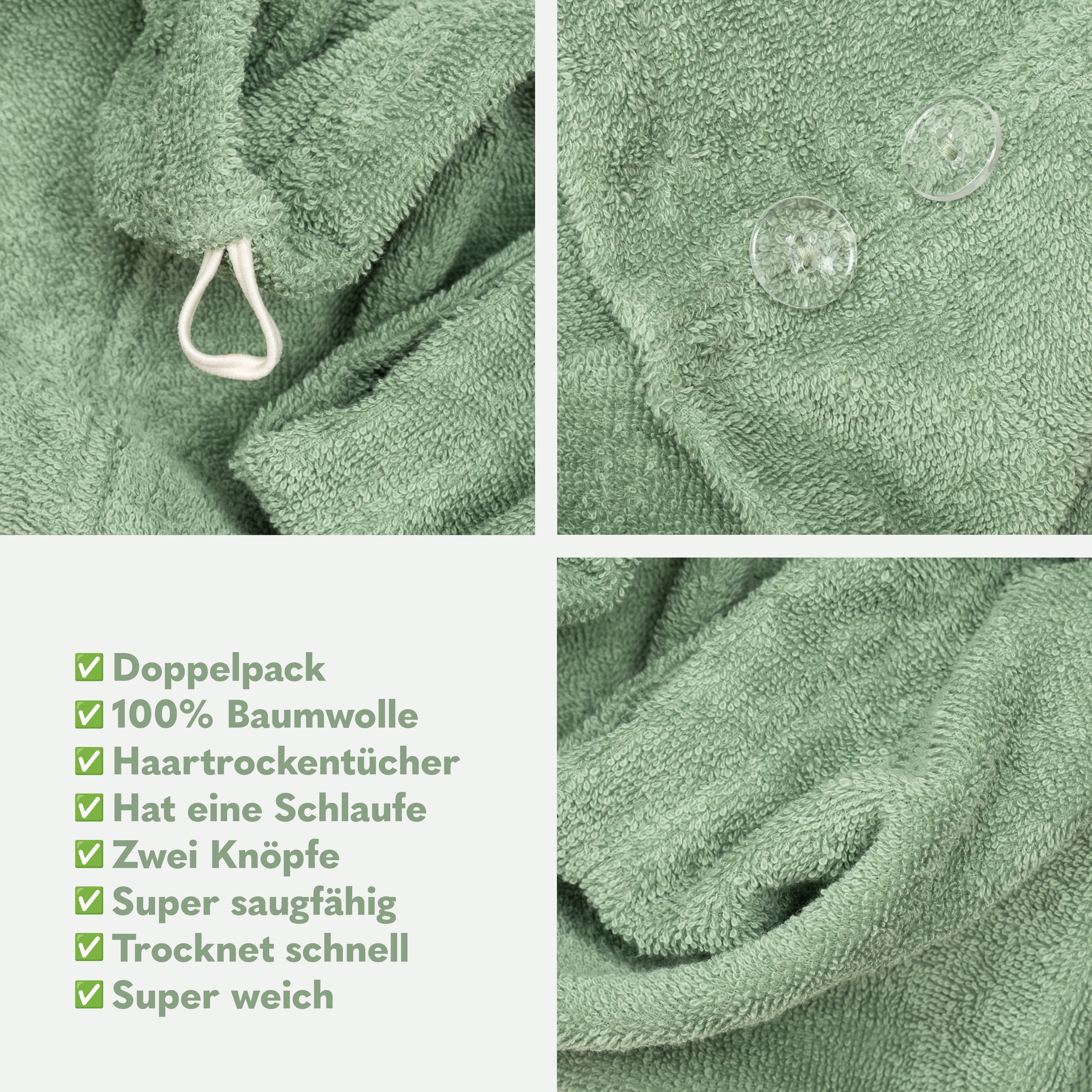 HAMMETEX Turban-Handtuch »2er Set Haarturban Damen, 100% Baumwolle, Flauschig & Schnelltrocknend«, (Set, 2 St., 2), Uni-Farben, weich