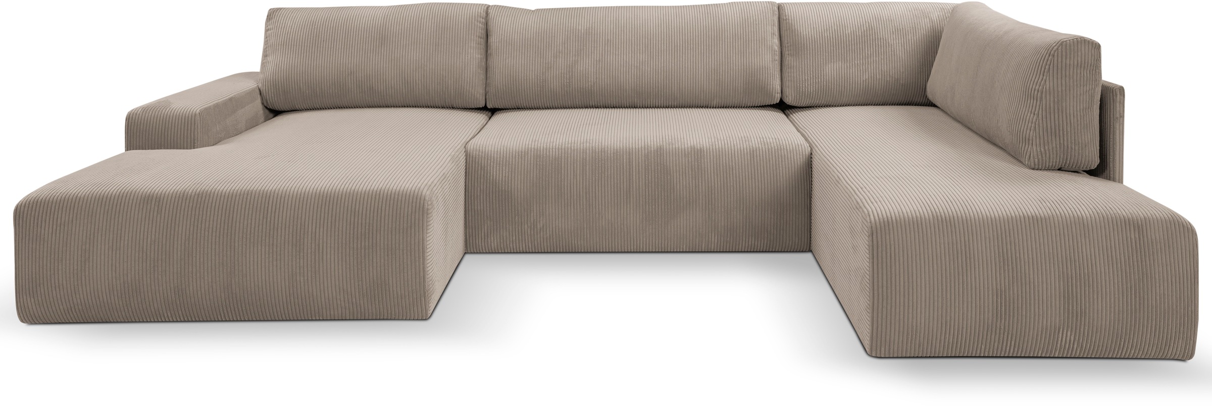 WERK2 Wohnlandschaft »Rotterdam-U, U-Form, in kuschelweichem Cord oder Breitcord«, Design Sofa mit Schlaffunktion & Bettkasten, Cord, Hellgrau/Beige