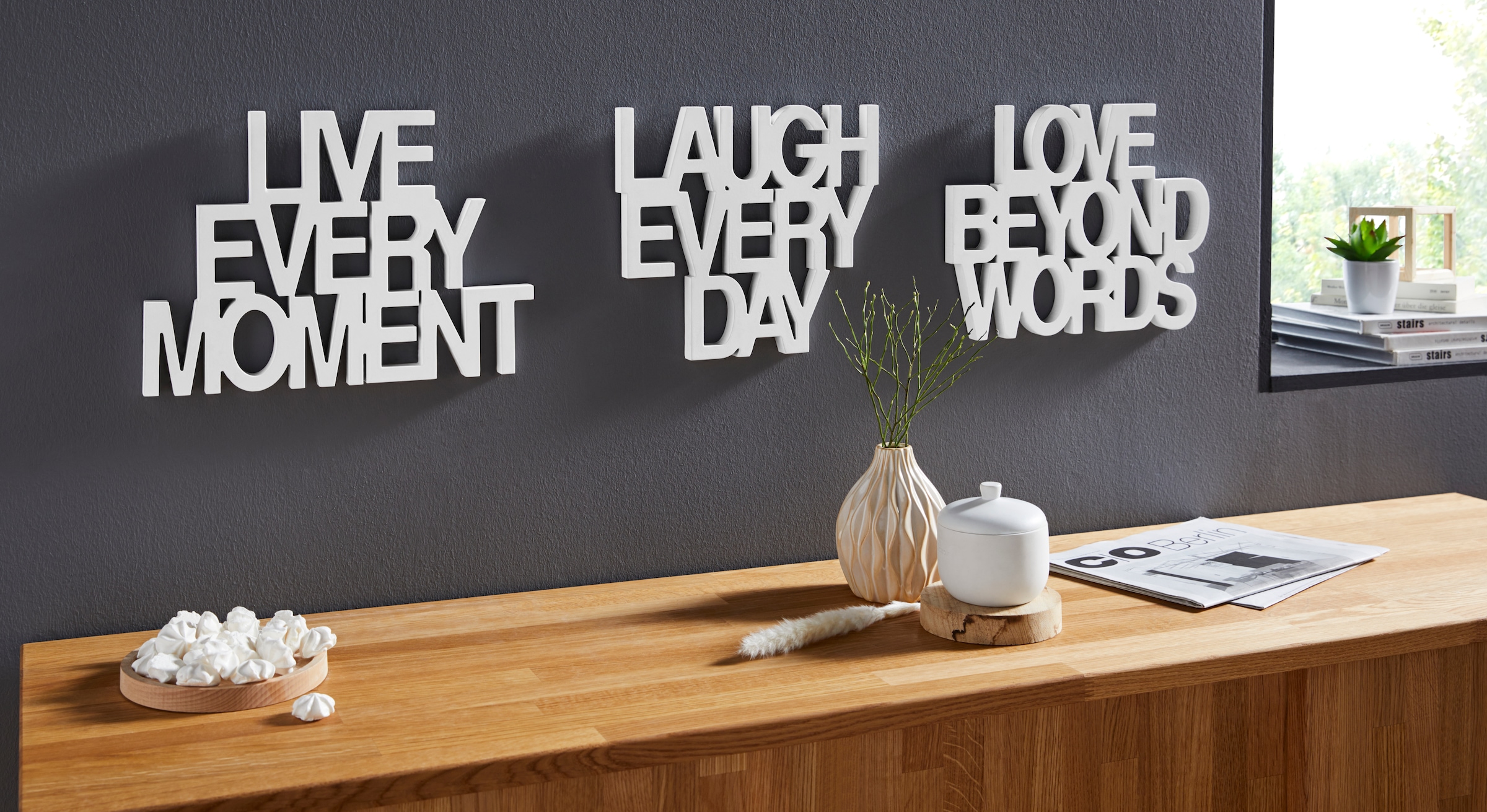 online Wanddeko Love Moment beyond »Schriftzug andas Live every every - - Laugh Day«, Words Wanddekoobjekt (3 kaufen St.),