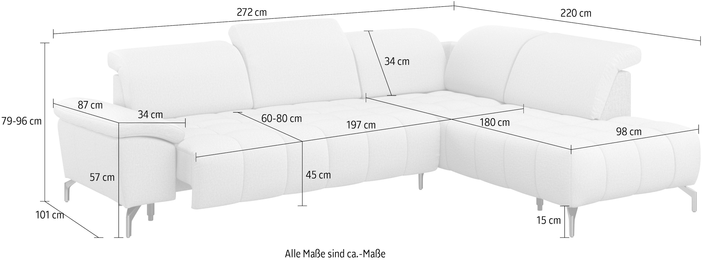 sit&more Ecksofa »Cool L-Form«, wahlweise mit Kopfteilverstellung und Vorziehsitz motorisch