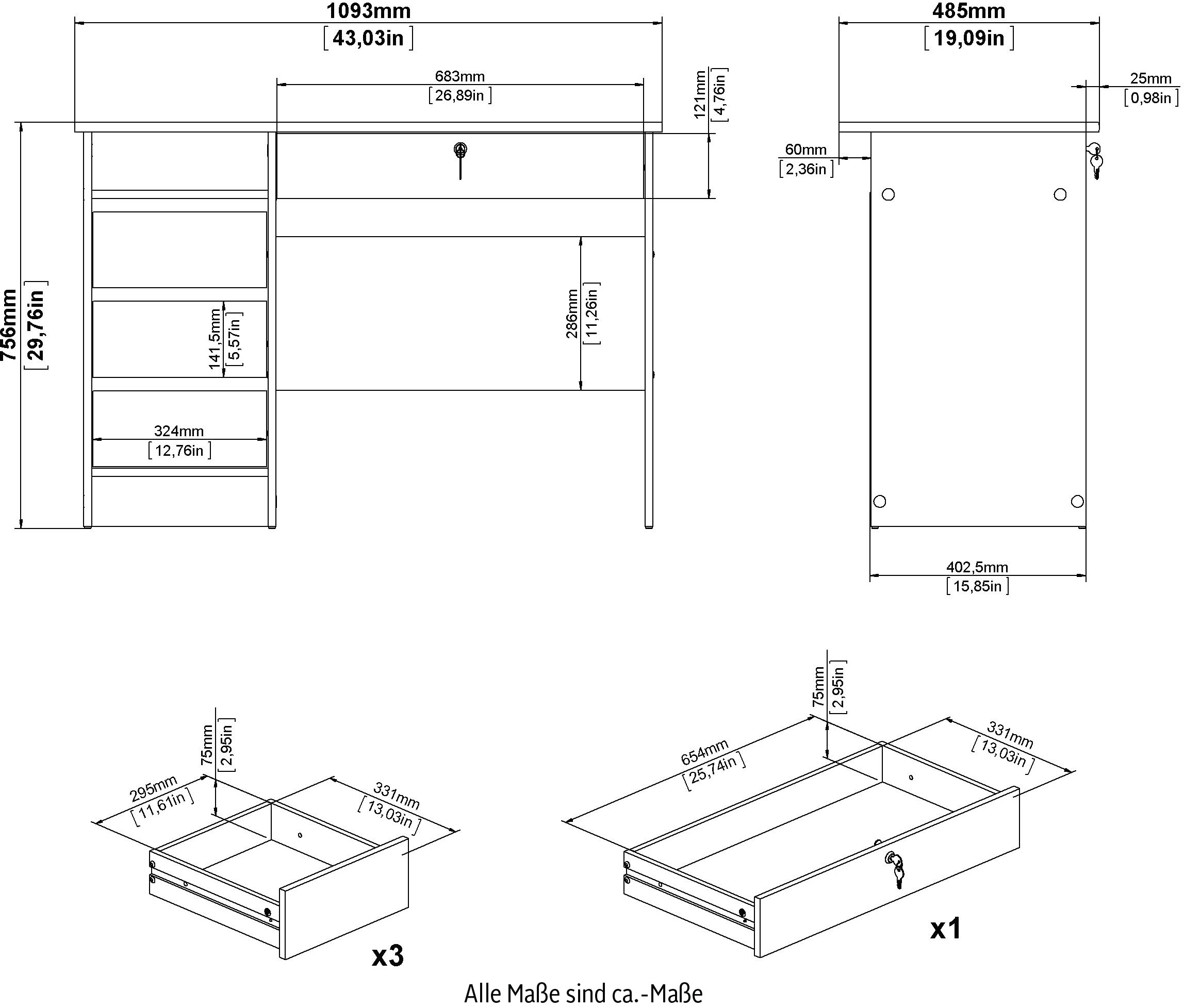 Home affaire Schreibtisch »Plus«, mit vielen Stauraummöglichkeiten, zeitloses Design