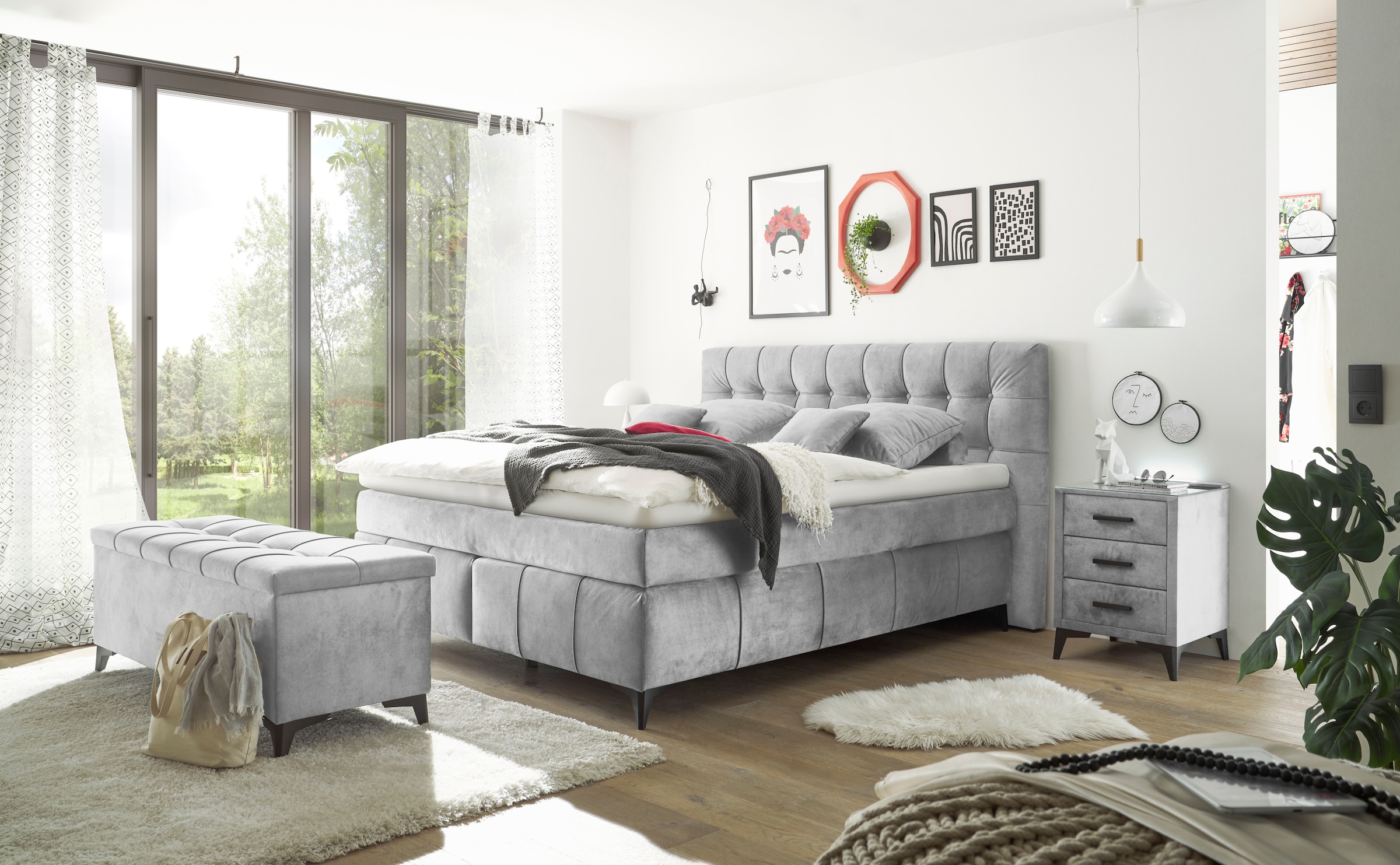 ED EXCITING DESIGN Boxspringbett »Oregon«, inkl. Duo-Matratze - Kokosmatte, Filzabdeckung