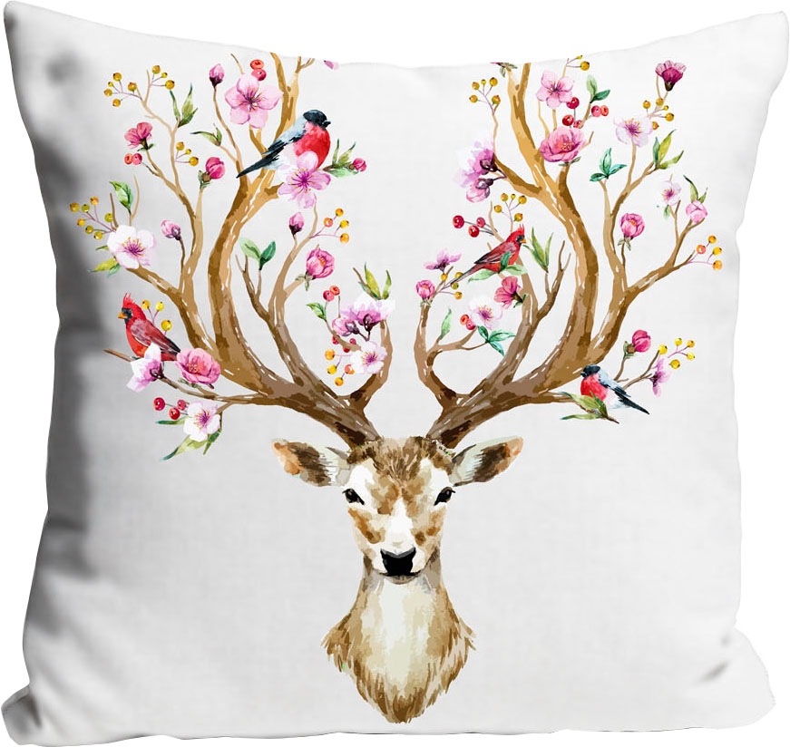 queence Dekokissen »Jim«, Kissenhülle,Hirsch mit Blumengeweih,Tiermotiv,Flo günstig online kaufen
