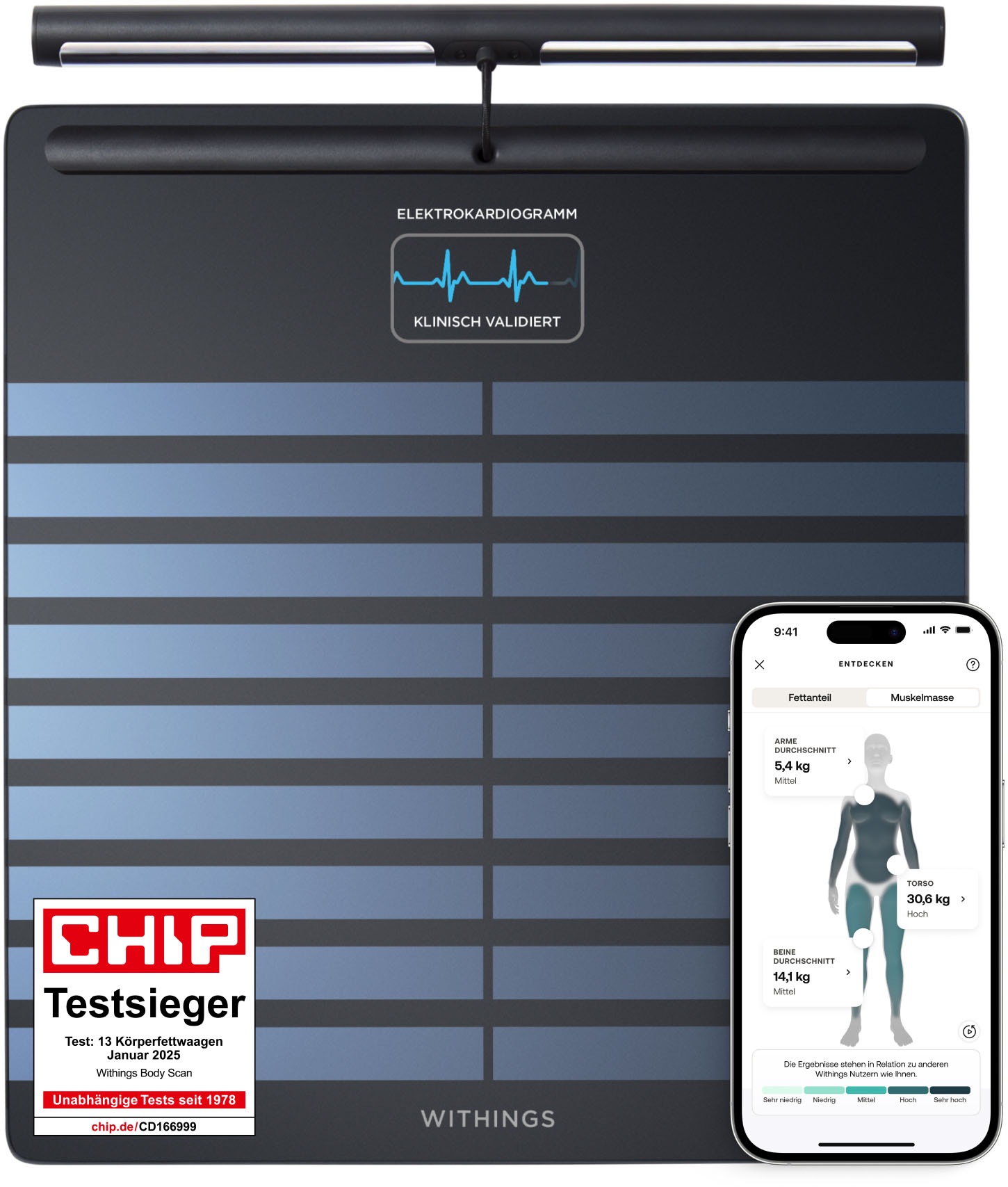 Withings Personenwaage »Body Scan«, mit integriertem 6-Kanal-Elektrokardiog günstig online kaufen