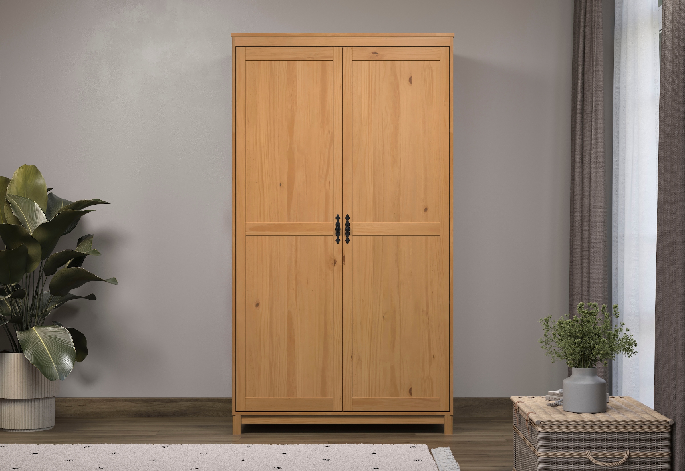 Home affaire Kleiderschrank »Sandnes«, (1 St.), Massivholz Schlafzimmerschrank mit besonderen Metallgriffen