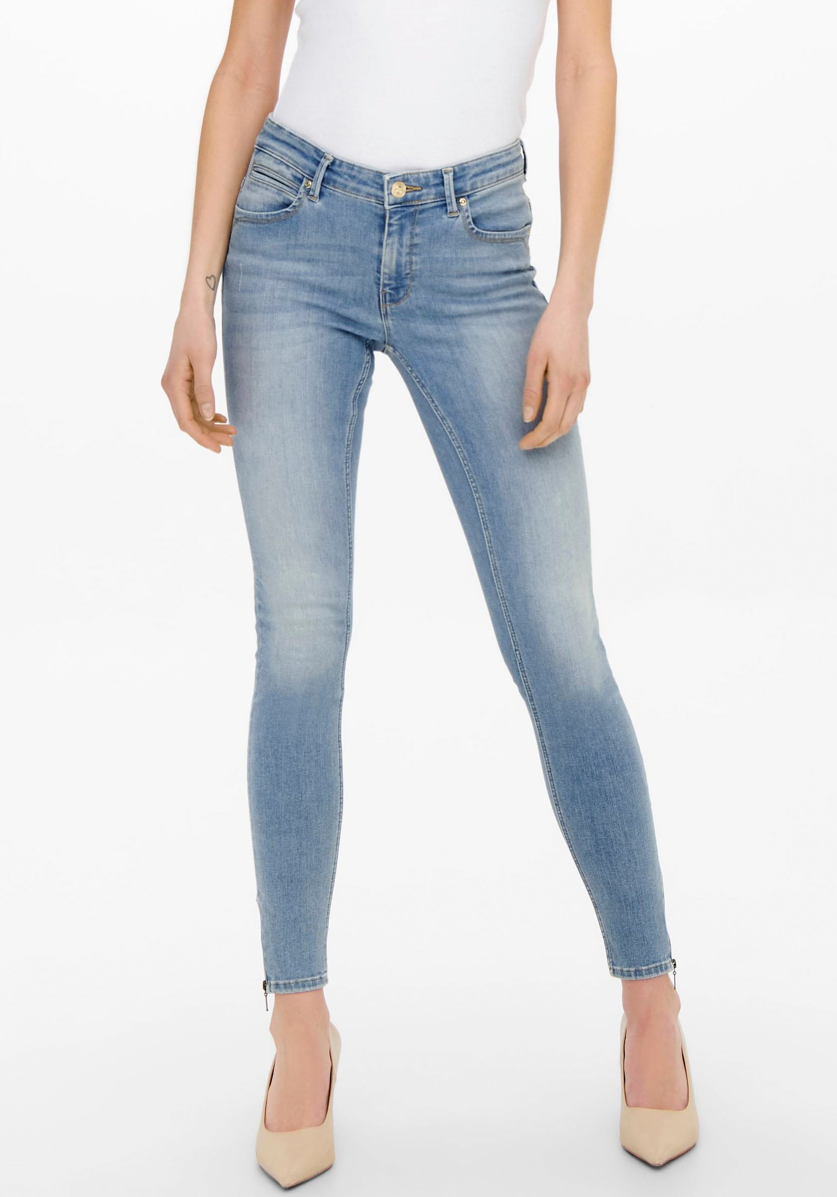 Skinny-fit-Jeans »ONLKENDELL RG SK ANK DNM TAI467 NOOS«, mit Reißverschluss Detail am...