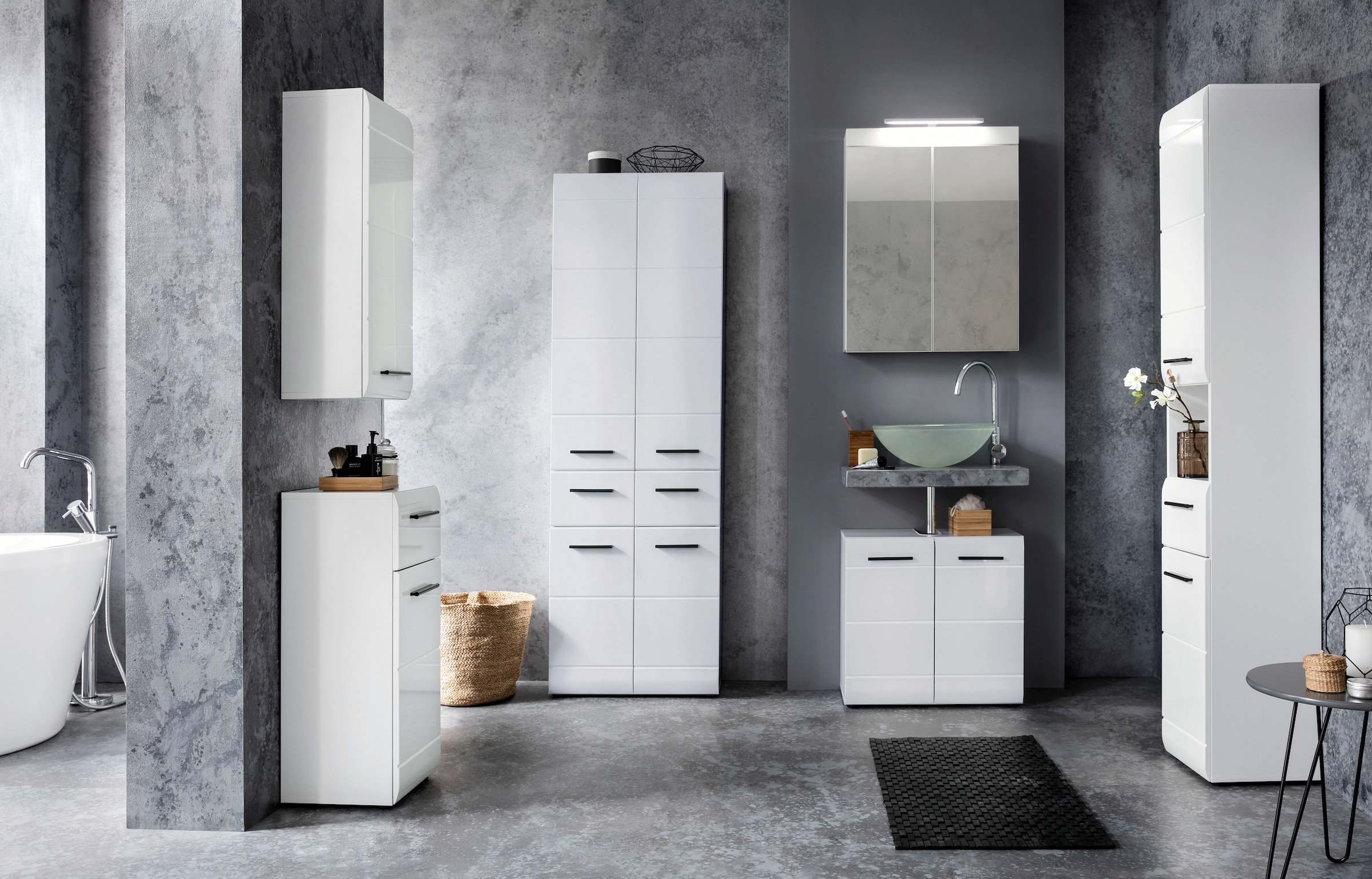 welltime Waschbeckenunterschrank »Sovana« Waschtisch mit verstellbarem Fach - Maße (B/T/H) 60/31/56 cm