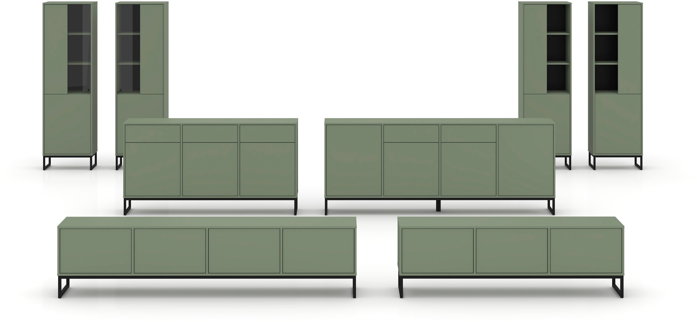 OTTO home Vitrine »Loft, Höhe 180 cm, moderne Standvitrine mit 2 Türen, Metallkufen« Hochschrank mit viel Stauraum, Glastür und verstellbaren Einlegeböden
