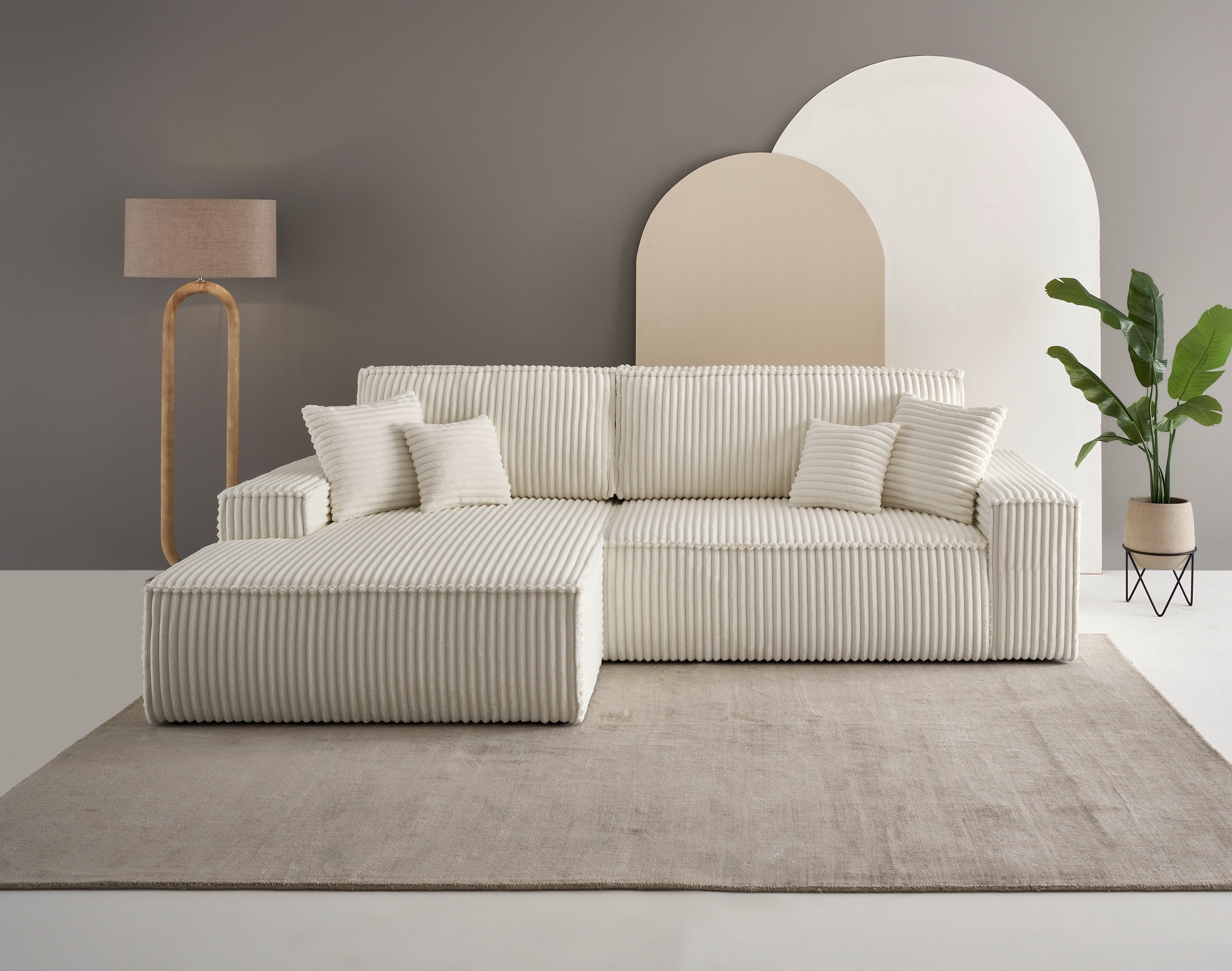 andas Ecksofa »Finnley Schlafsofa 267 cm in Bouclé, Struktur fein u. Cord, günstig online kaufen