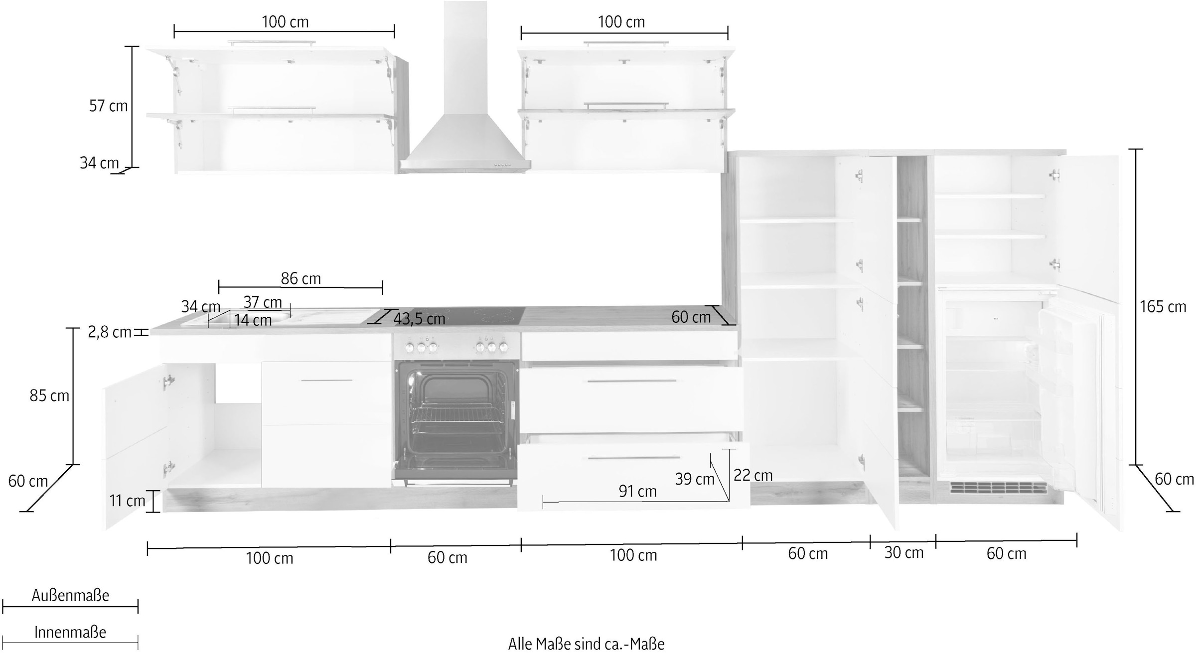 KOCHSTATION Küchenzeile »KS-Wien« Breite 410 cm, wahlweise mit E-Geräten
