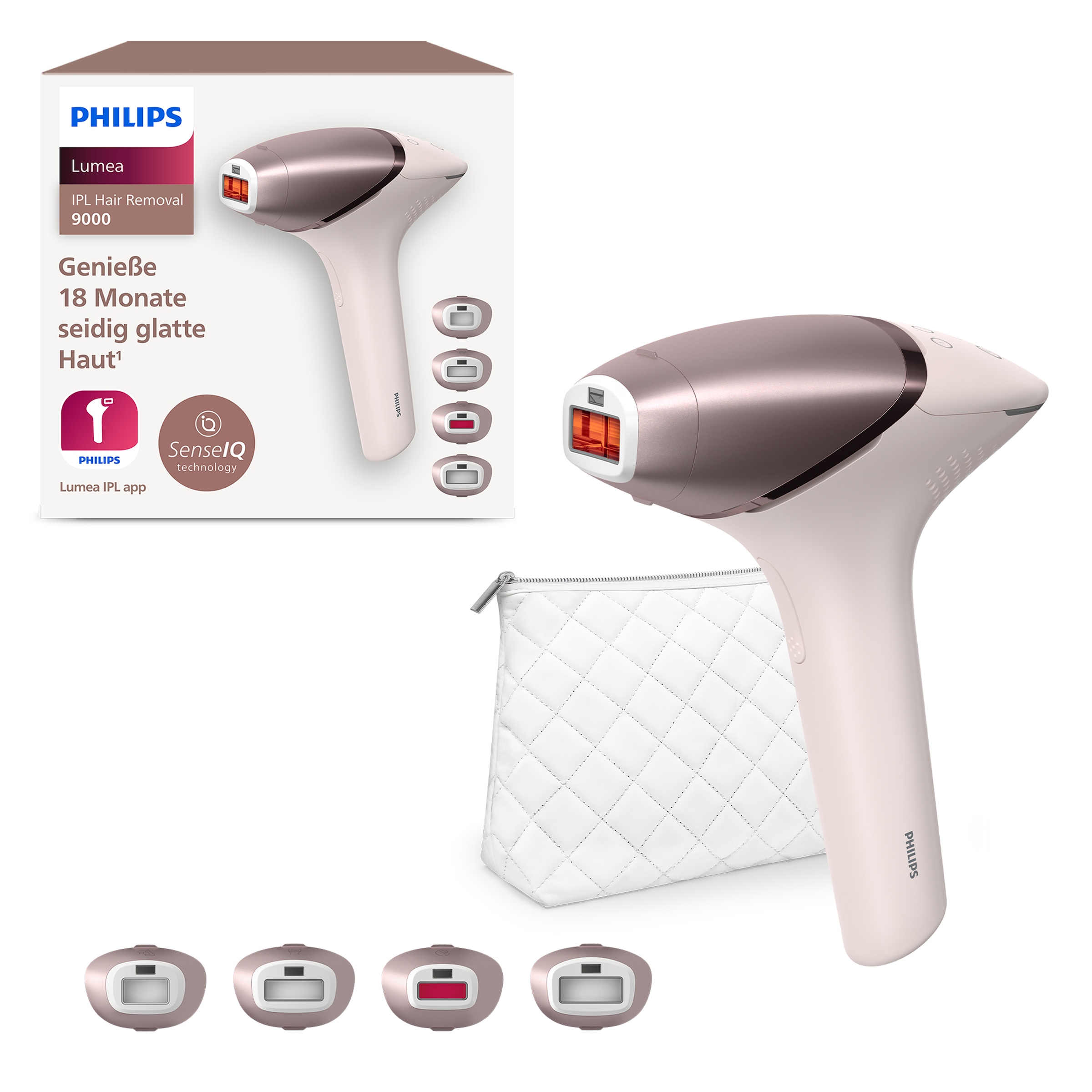 PHILIPS IPL-Haarentferner »Lumea S9000 BRI958/00« 450.000 Lichtimpulse 4 Aufsätze (Achseln, Bikinizone, Körper und Gesicht), kabellos zartrosa...