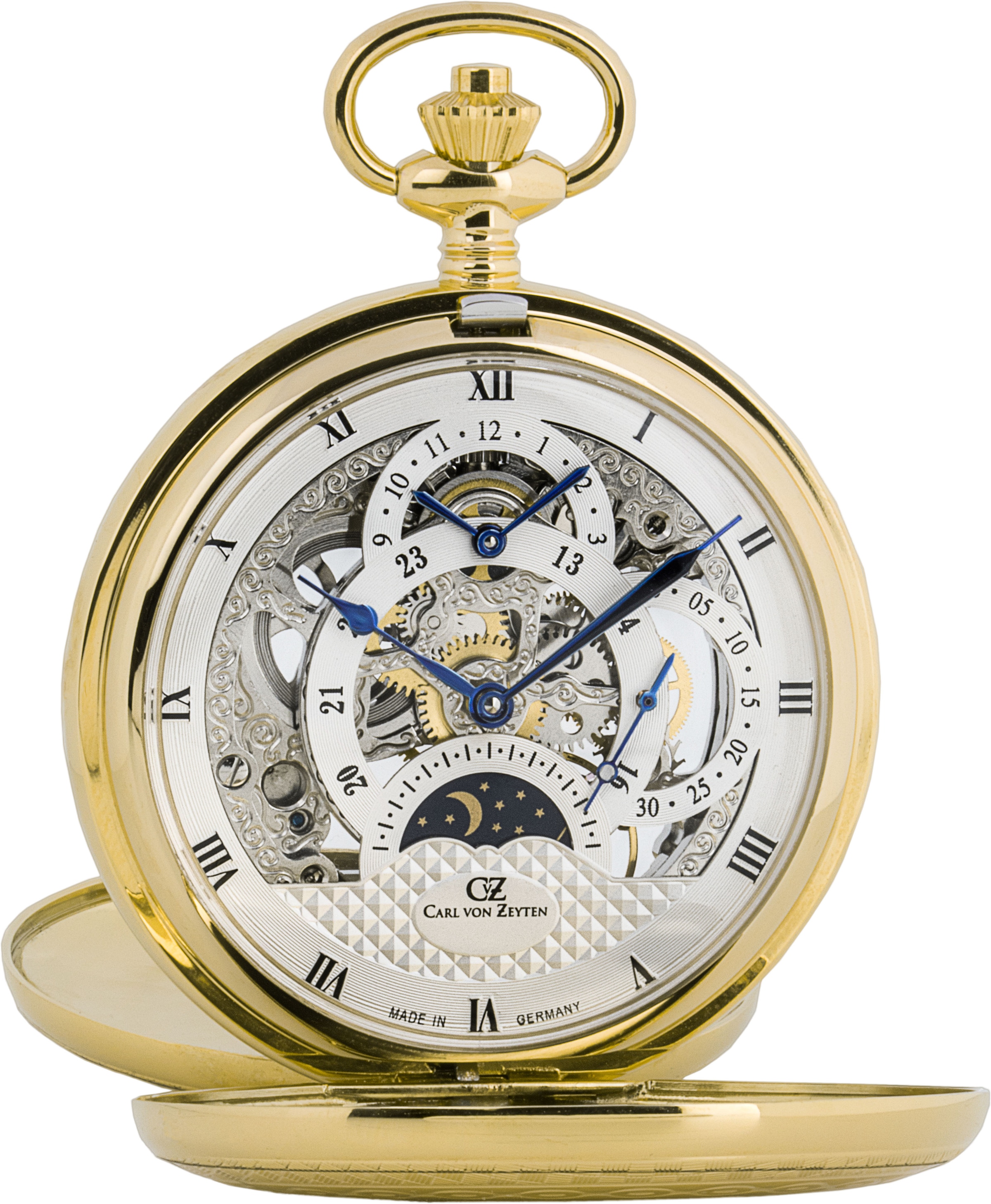 Carl von Zeyten Taschenuhr »Alb«, (2 tlg.), Mechanische Uhr, Handaufzug, Skelettuhr, Mondphase, Made in Germany
