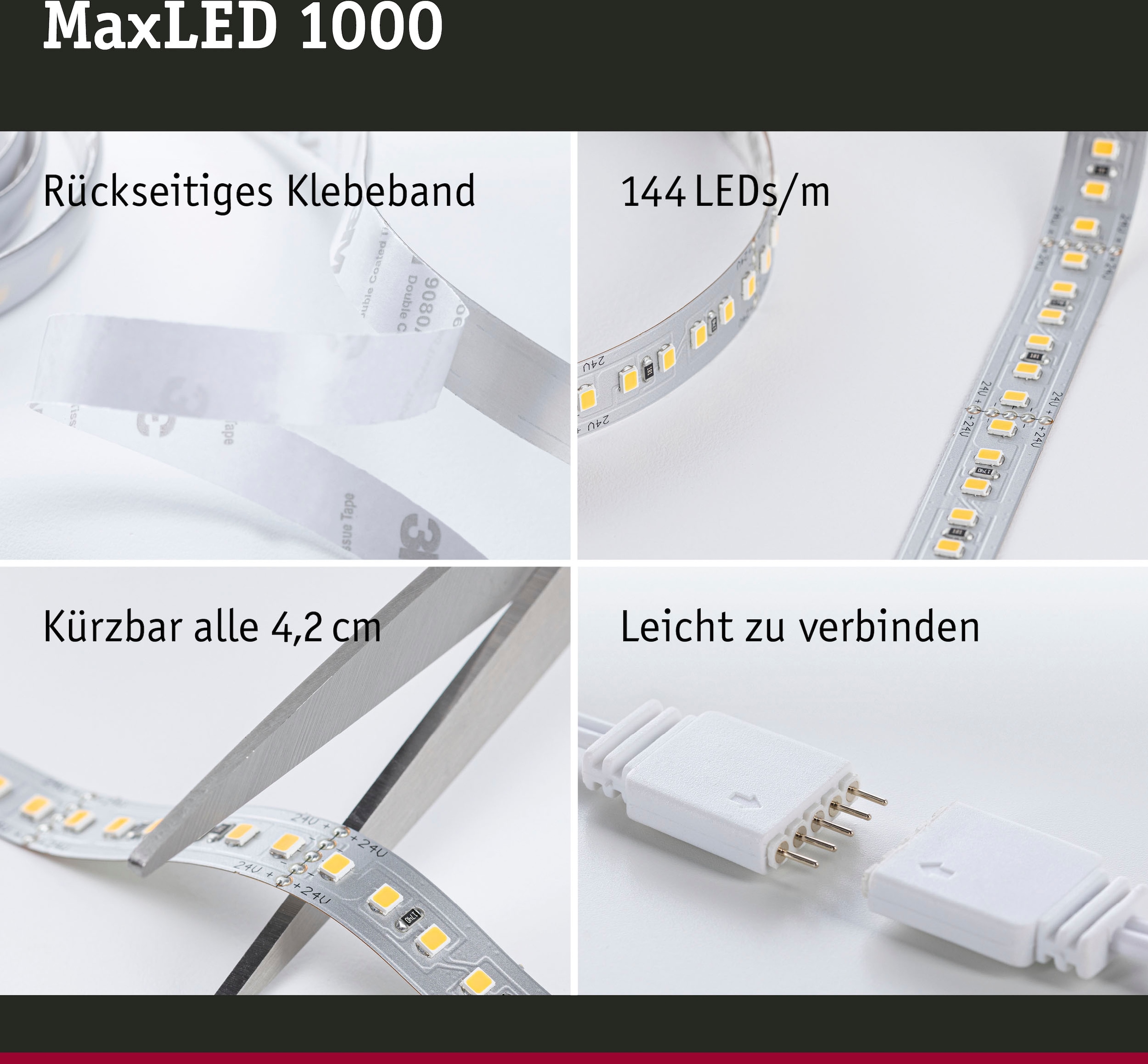 Paulmann LED-Streifen »MaxLED 1000 Basisset 3m Tageslichtweiß 35W 1100lm/m 6500K«, 1 St.-flammig, Basisset, unbeschichtet