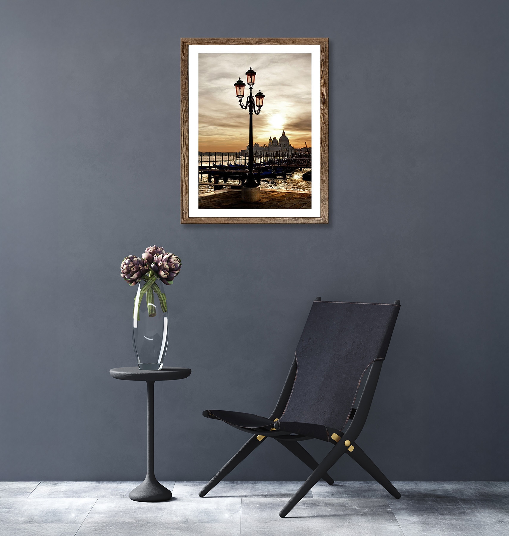 Bönninghoff Bild mit Rahmen »Wandbild gerahmt LATERNE 40x50 cm – Wanddeko modern« Europa | Gebäude | Italien | Landschaft | Sonnenaufgang & -untergang | Venedig 1 Stk. tlg. mit dekorativem Rahmen