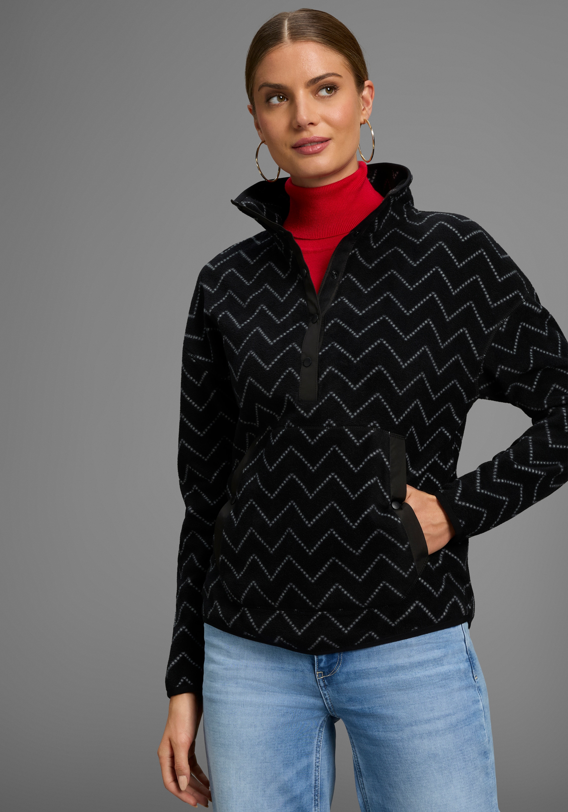 Polarino Fleecepullover , mit Colourblocking-Optik,  mit Kängurutasche,  aus Fleecestoff
