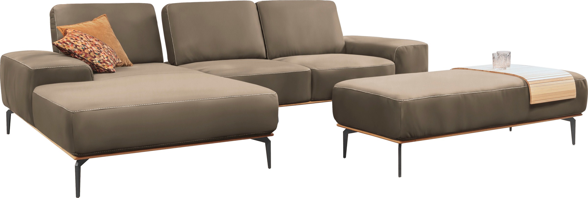 W.SCHILLIG Ecksofa »run, Designsofa mit tollem Sitzkomfort, bequem, L-Form«, mit Holzsockel, Füße in Schwarz pulverbeschichtet, Breite 299 cm