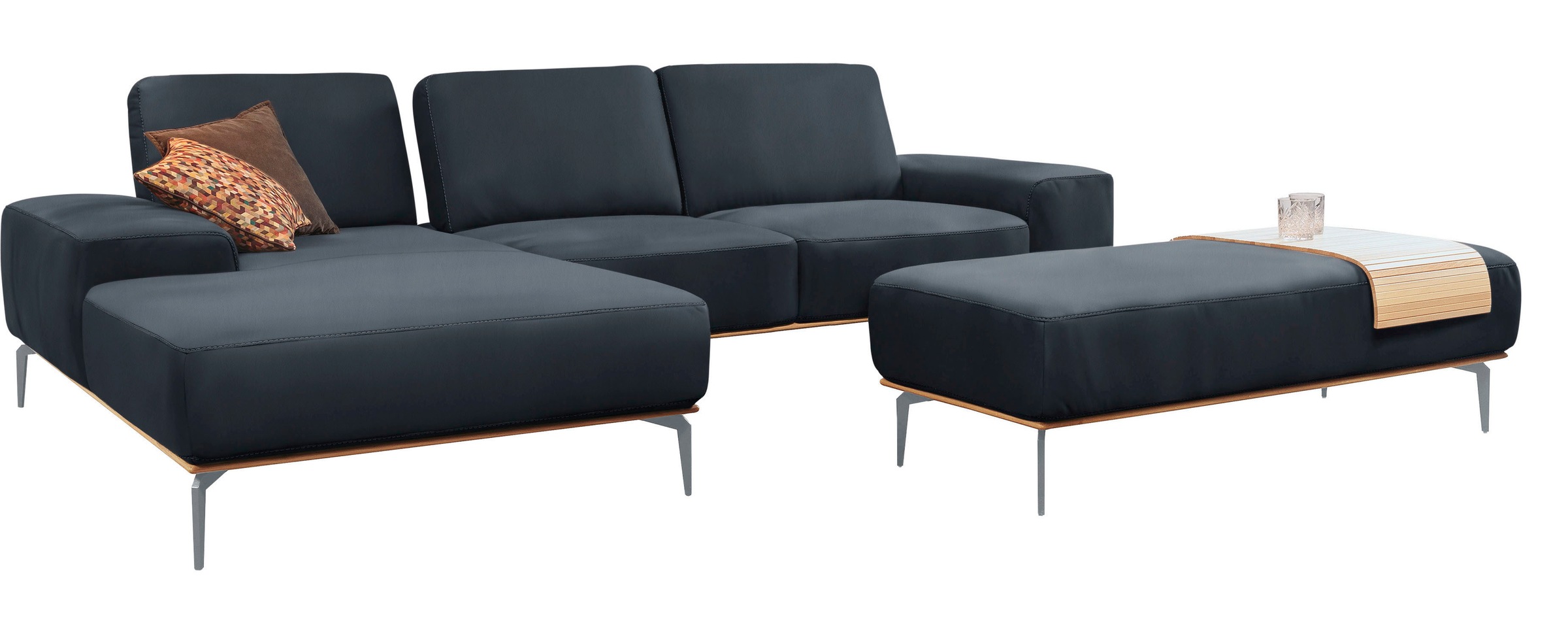 W.SCHILLIG Ecksofa »run, Designsofa mit tollem Sitzkomfort, bequem, L-Form«, mit elegantem Holzsockel, Füße in Silber matt, Breite 319 cm
