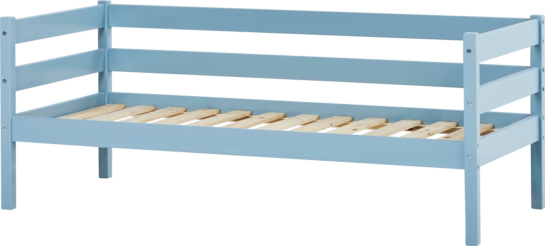 Einzelbett „ECO Comfort“, (Set), mit Rollrost in 8 Farben, wahlweise mit Matratze und Absturzsicherung, blau Ohne Absturzsicherung