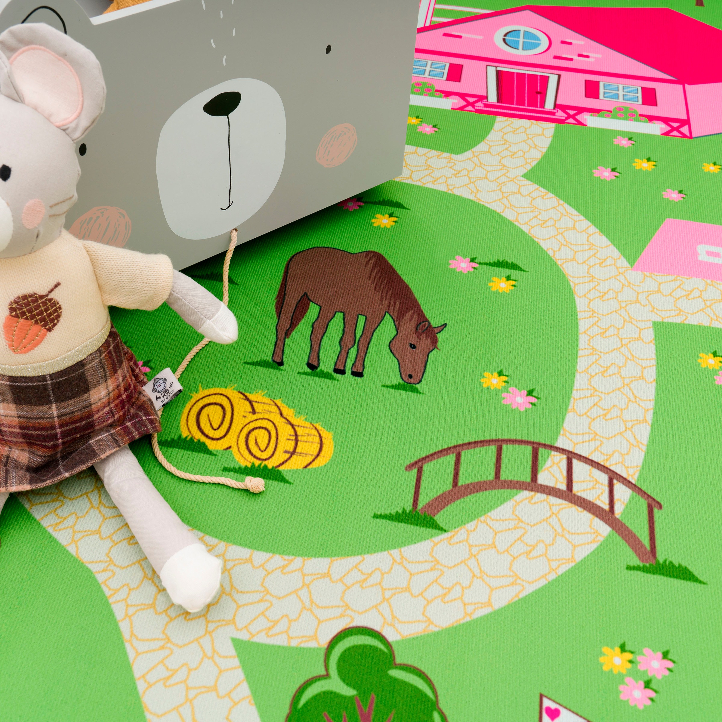 Paco Home Kinderteppich »Bino 560«, rund, 4 mm Höhe, Kurzflor, Straßen-Spiel-Teppich, Motiv Bauernhof, Kinderzimmer