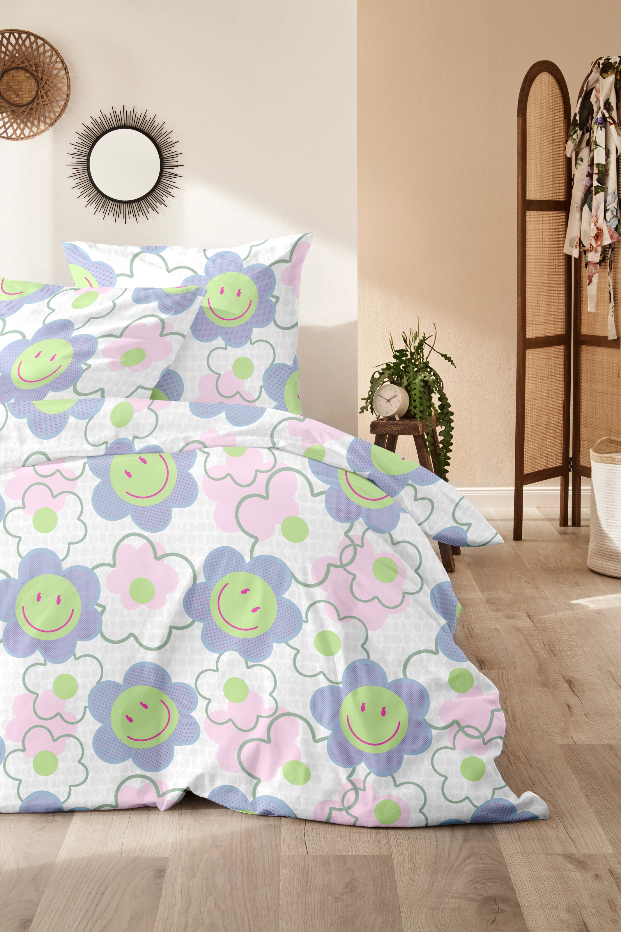 Primera Bettwäsche »Renforce-Bettwäsche Smile for me«, mit Smiley Blüten in günstig online kaufen