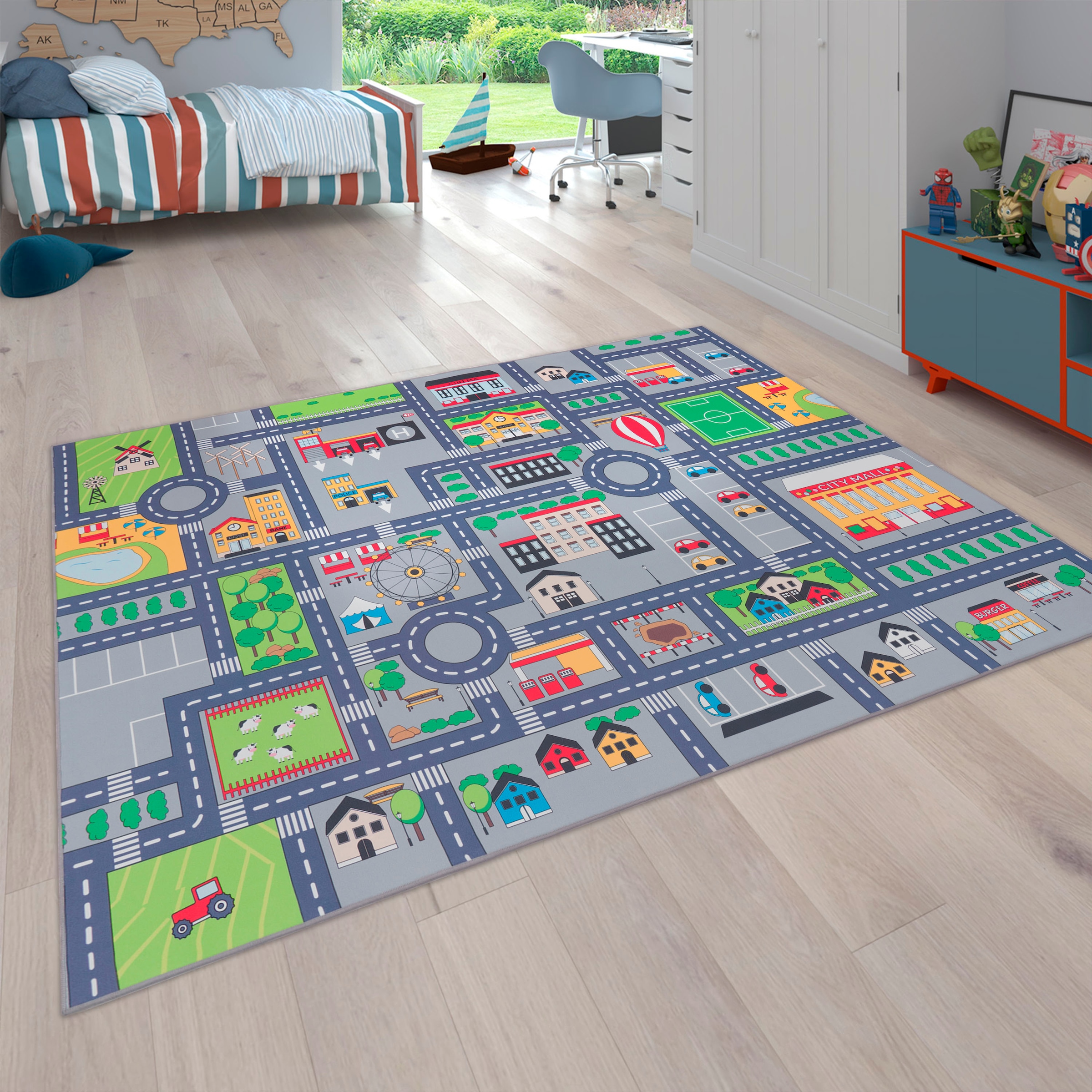 Paco Home Kinderteppich »Bino 576«, rechteckig, 4 mm Höhe, Kurzflor, Straßen-Spiel-Teppich, Kinderzimmer