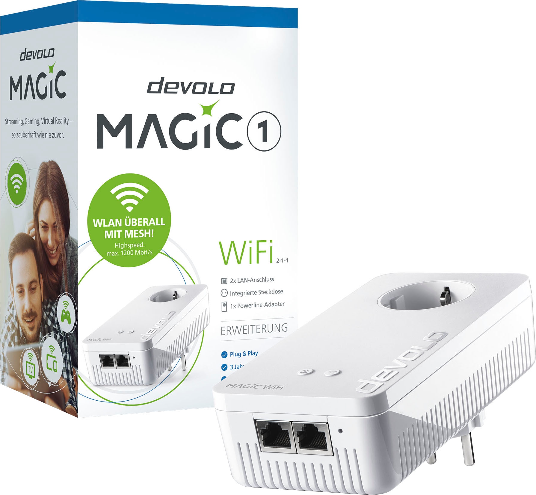 DEVOLO WLAN-Router »Magic 1 WiFi ac Ergänzung (1200Mbit, Powerline + WLAN, 2x LAN, Mesh)«
