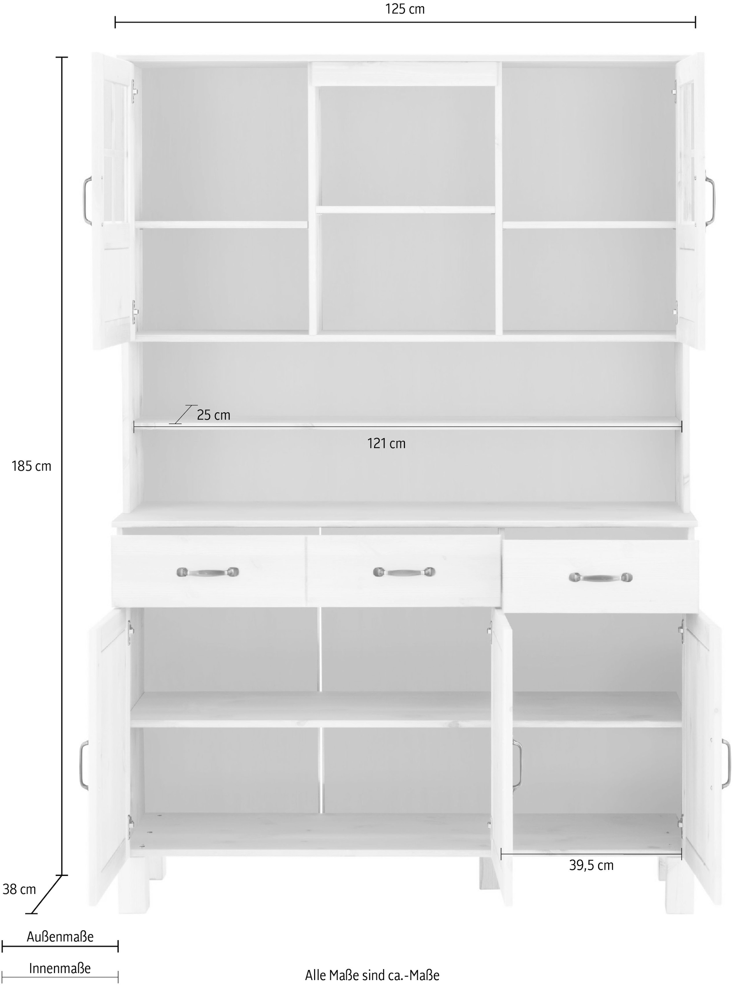 Home affaire Küchenbuffet »Alby«, Breite 125 cm, 2 Glastüren, 2 Schubladen  im Online-Shop bestellen | Buffetschränke