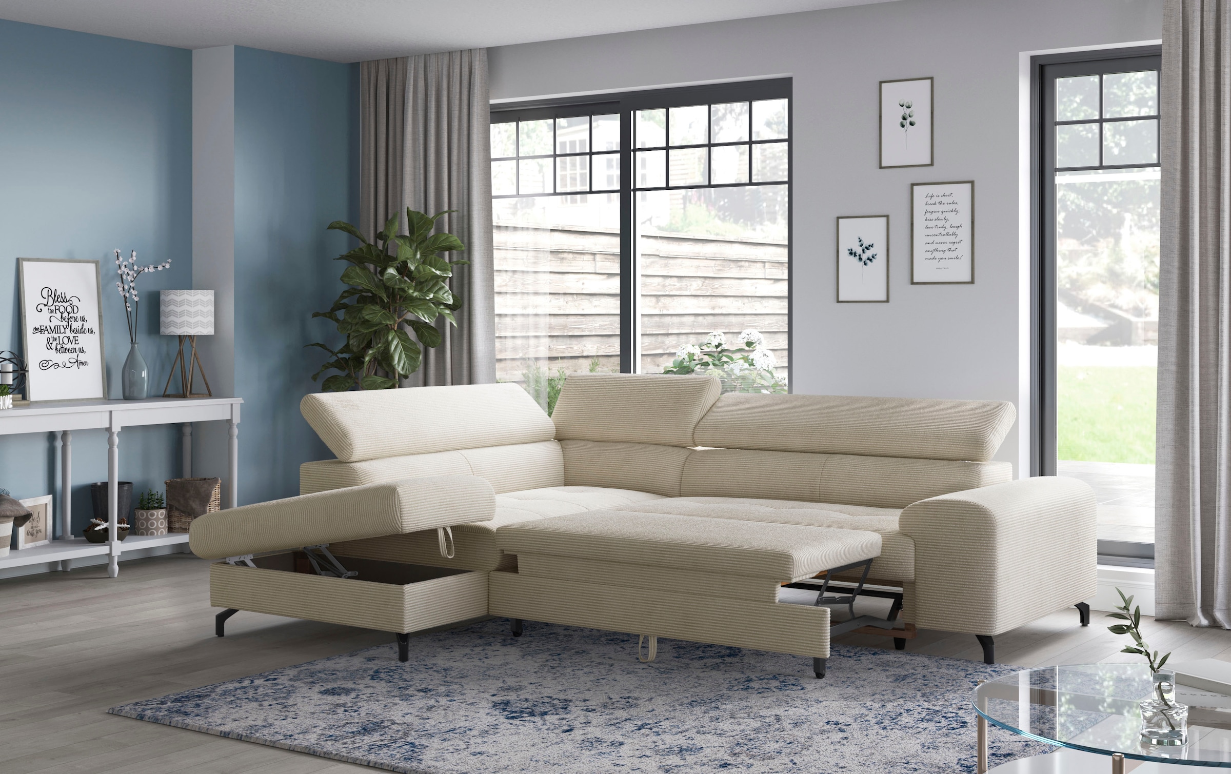 COTTA Ecksofa »Aura L-Form«, mit Schlaffunktion, Bettkasten und Kopfteilverstellung