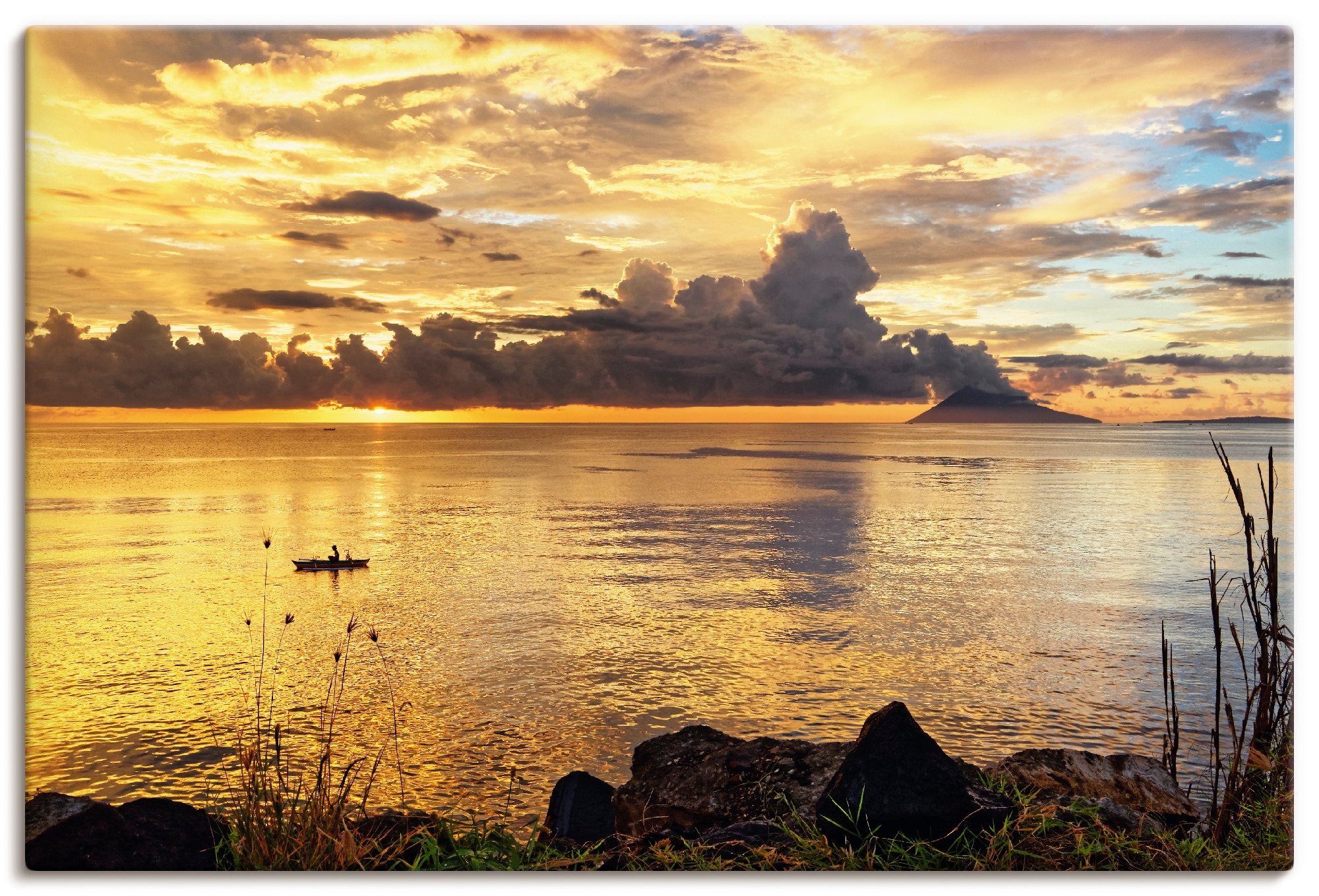 »Sonnenuntergang Wandaufkleber (1 mit Rechnung versch. Wandbild Poster Alubild, -untergang, Größen St.), Sonnenaufgang in bestellen auf & Leinwandbild, als oder Artland Boot«, einem