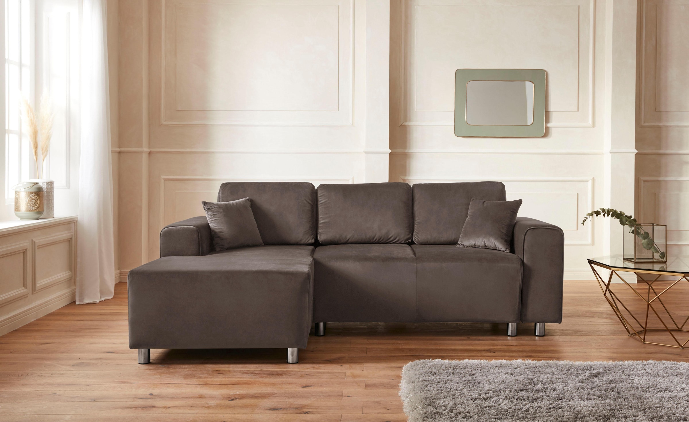 Guido Maria Kretschmer Home&Living Ecksofa »Györ«, L-Form, wahlweise mit Bettfunktion und Bettkasten incl. 2 Zierkissen