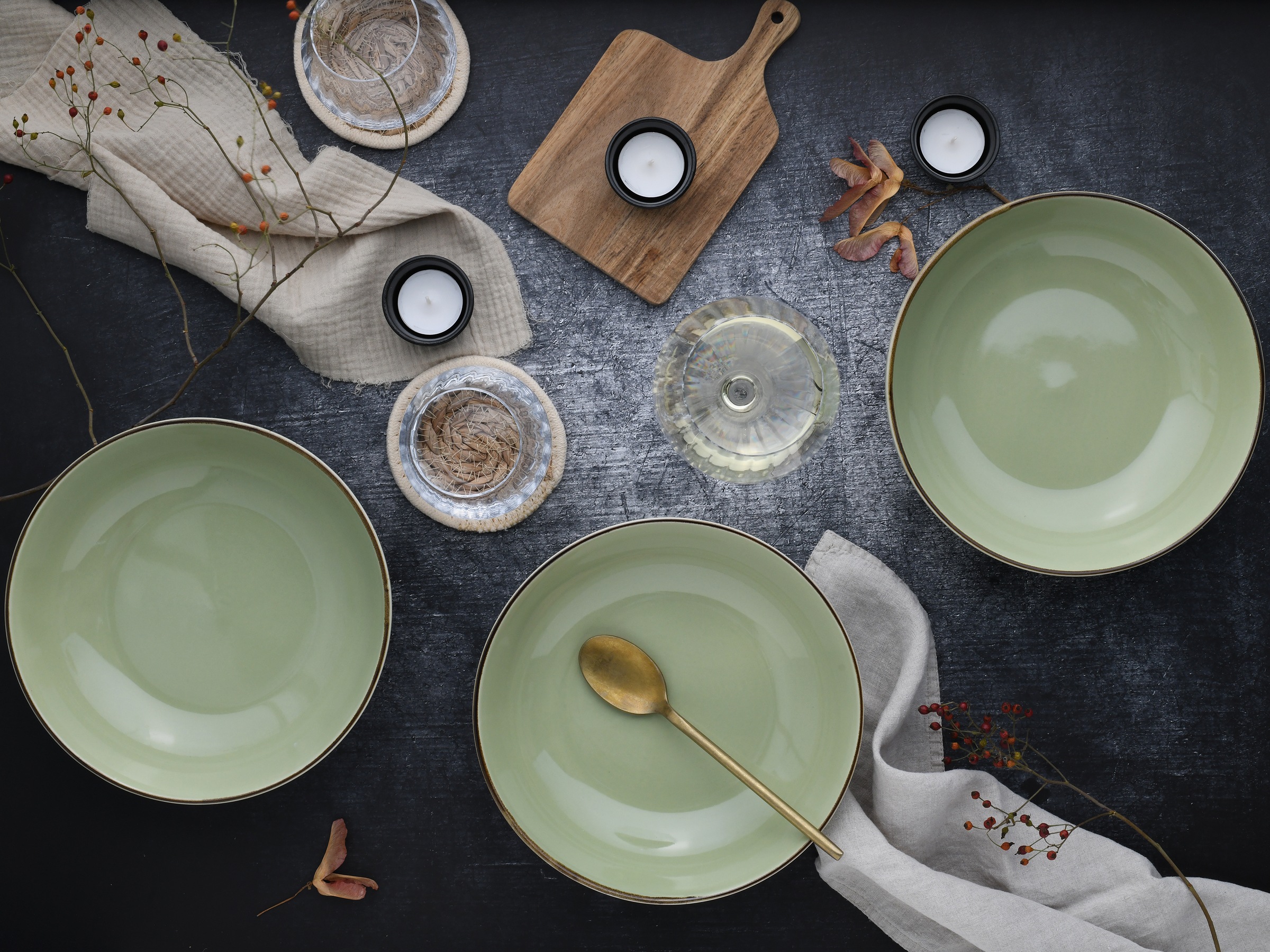 CreaTable Schale »Nature Collection, Poke Bowl, Ø 22,5 cm, 4-tlg«, 4 tlg., aus Steinzeug, Handwerklicher Look, Vintage, Höhe 5 cm