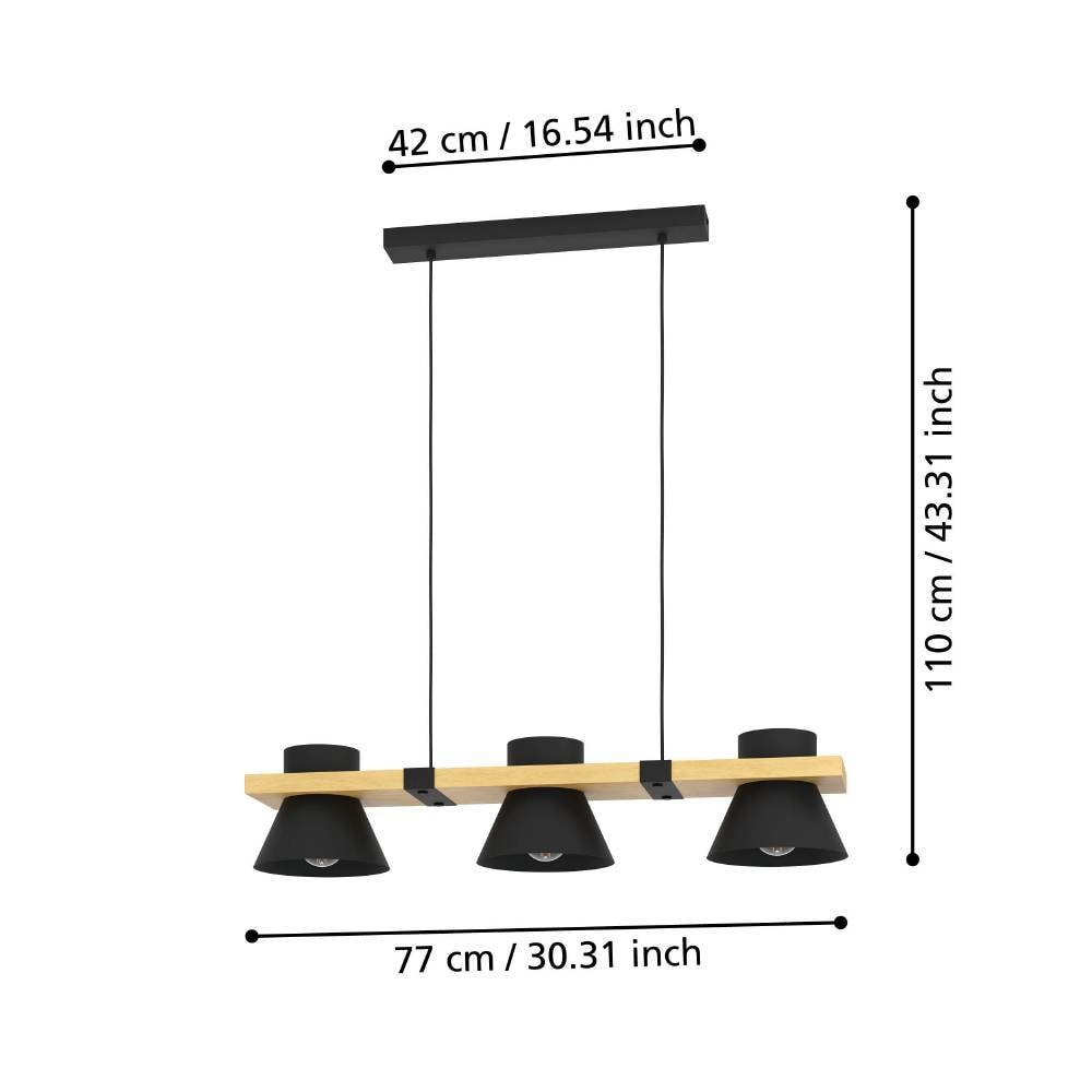 EGLO Hängeleuchte »MACCLES«, 3 flammig, Leuchtmittel E27 | ohne Leuchtmittel, Pendelleuchte, Esszimmerlampe, Holz und Metall, Schwarz, Hängeleuchte