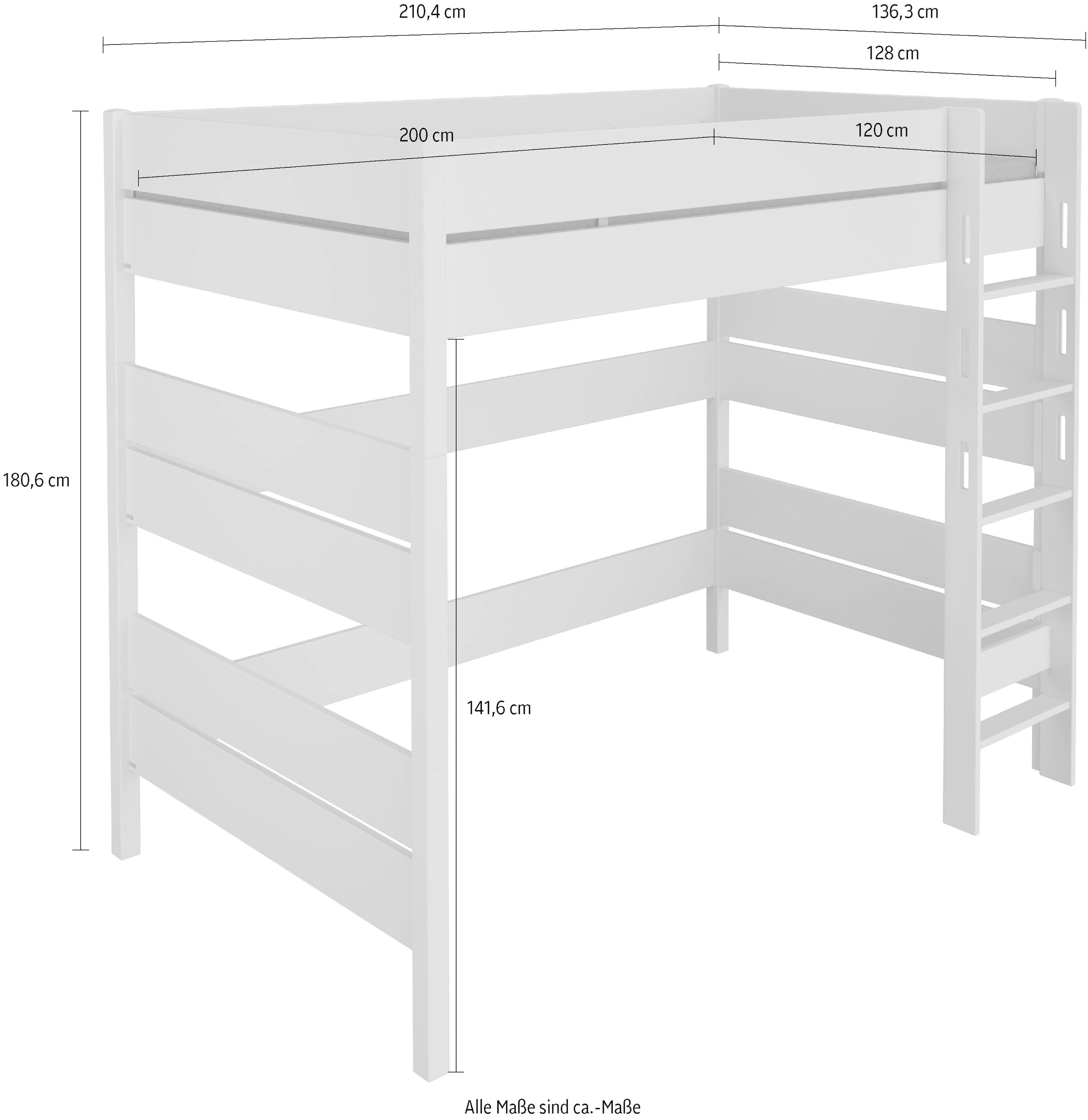 PAIDI Spielbett »TIAGO in verschiedenen Größen und Farben, Hochbett mit Leiter« Höhe 180 cm, 120kg Tragkraft, 5 Jahre Garantie,  Rausfallschutz, geprüfte Sicherheit, umbaubares Bett mit Massivholz
