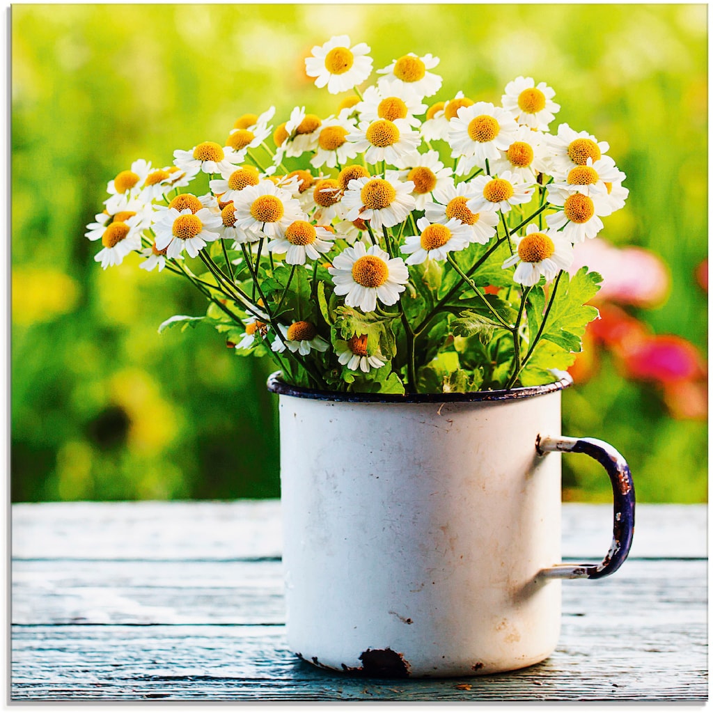 Artland Glasbild »Frühlingsgarten mit Echter Kamille«, Blumen, (1 St.)