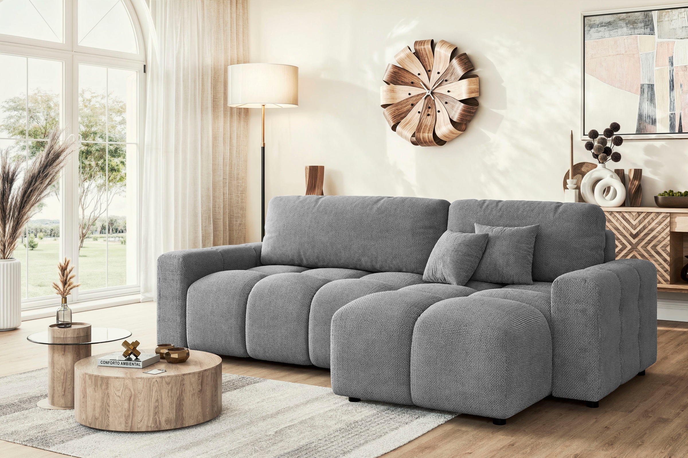 INOSIGN Ecksofa »FELICI, Schlafsofa 233cm, L-Form mit Recamiere beidseitig montierbar«, Designsofa mit Bettfunktion und Bettkasten, Maße B/T/H: 233/142/88 cm