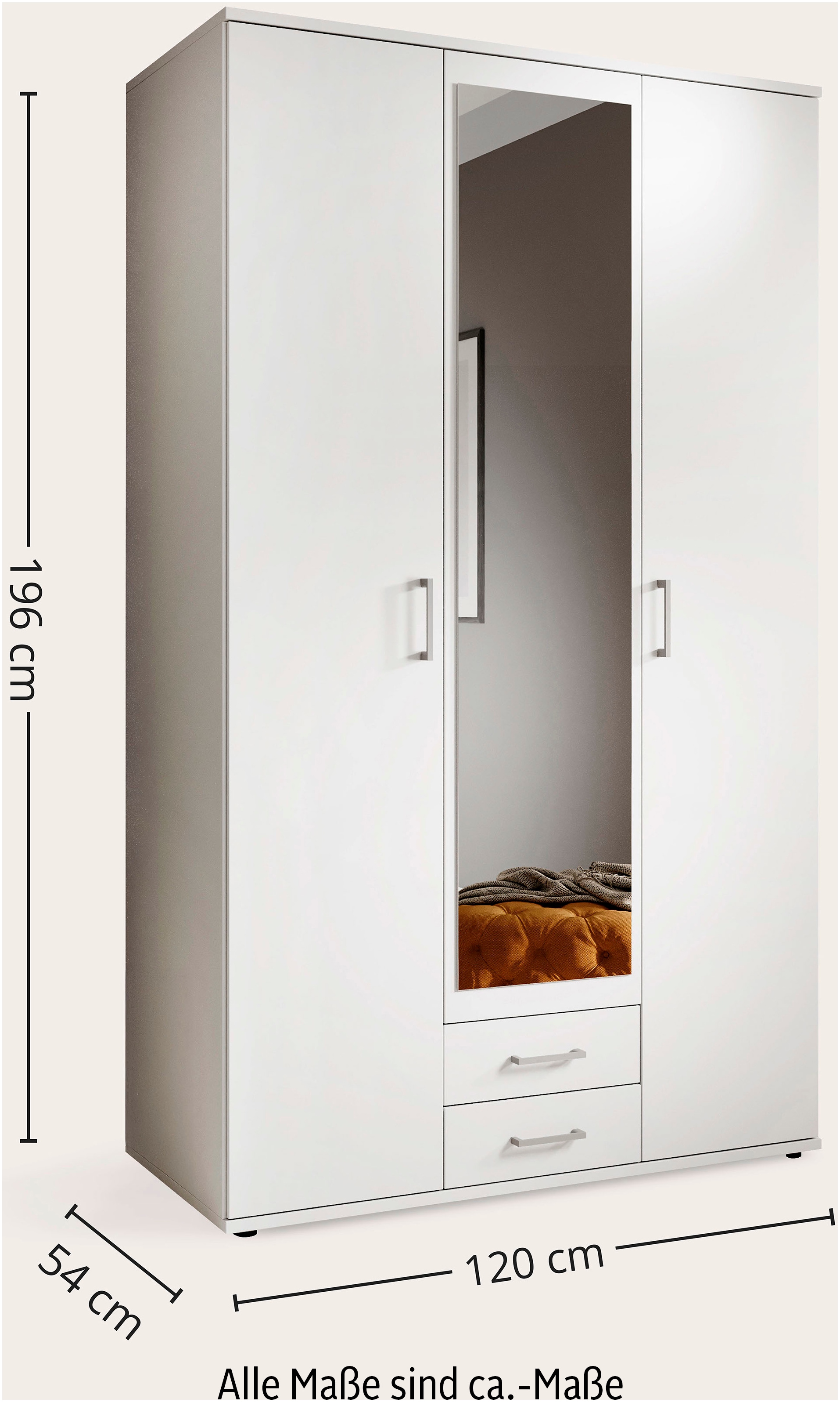 Schlafkontor Kleiderschrank »Karl Drehtürenschrank Schlafzimmerschrank mit Spiegel Garderobe«, in 2 Breiten, mit zusätzlichen Einlegeböden TOPSELLER