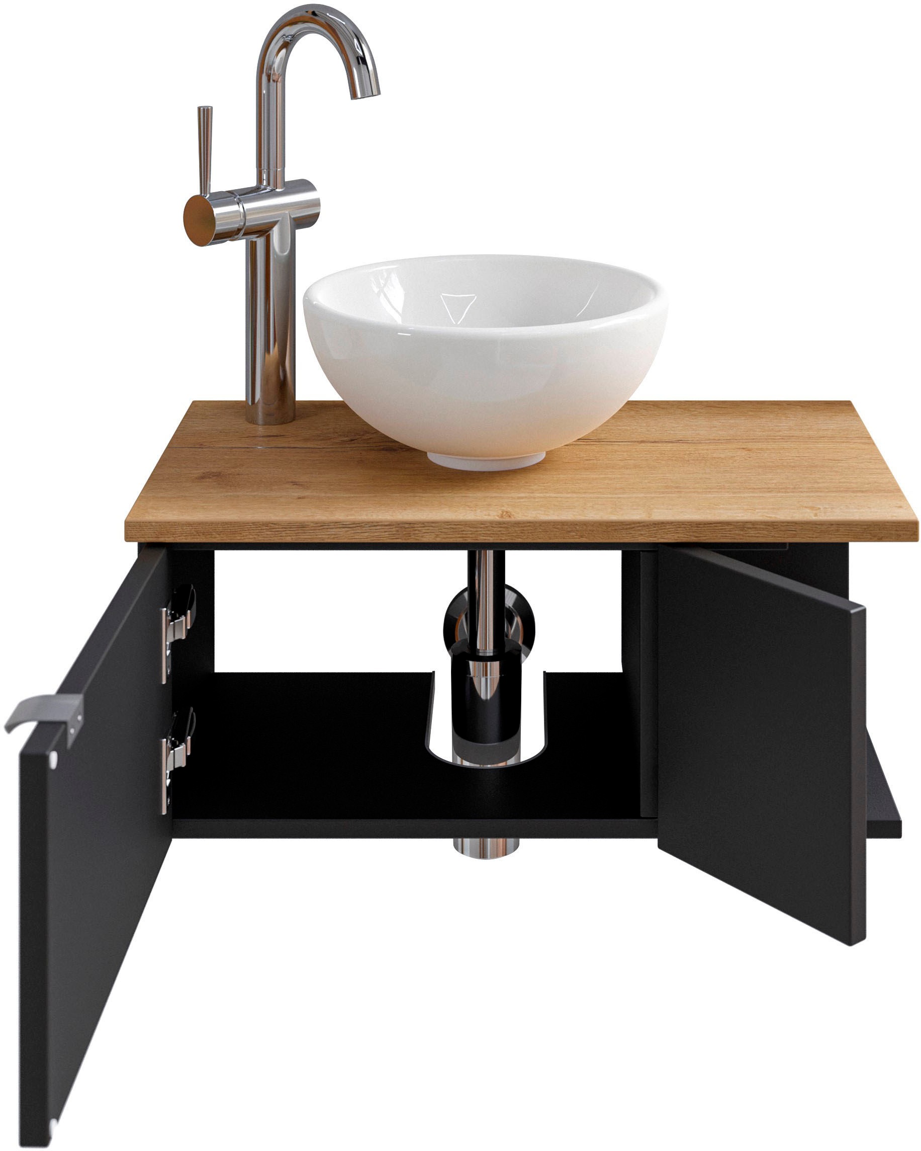 Saphir Badmöbel-Set »Serie 6915«, (4 St.), Gäste-Bad, 70 cm breit, mit LED-Spiegel, offenem Fach und 2 Türen