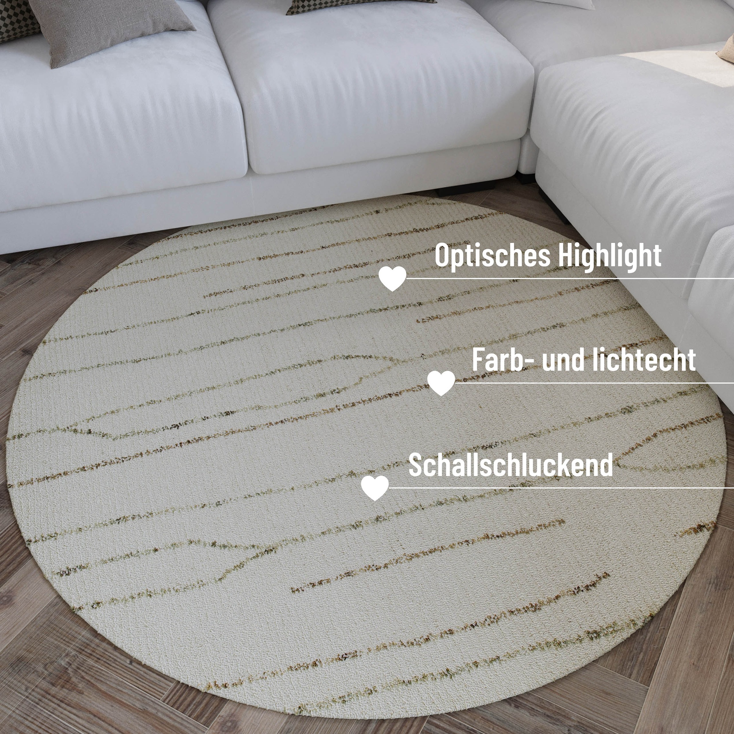 Wecon home Wollteppich »Hamptons THIRTYNINE« rund 10 mm Höhe Schurwolle, Kurzflor, Wohnzimmer, Schlafzimmer, elegant, Linien-Muster