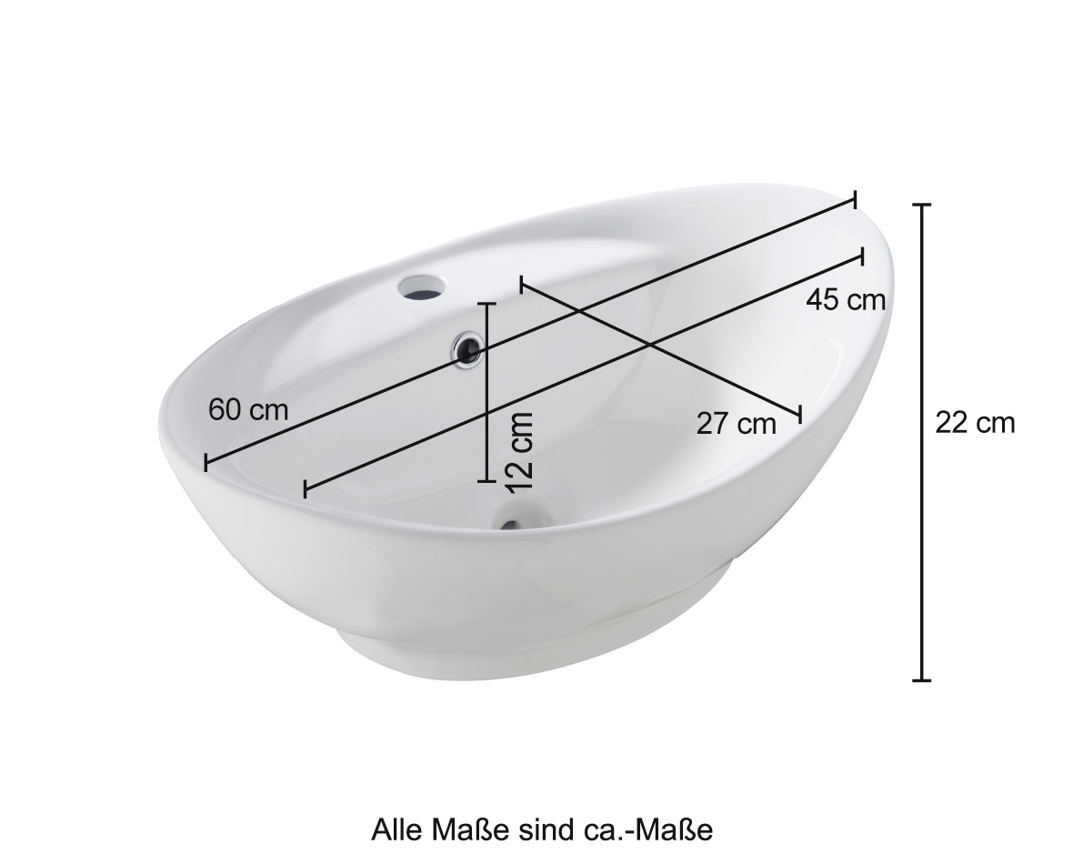 welltime Aufsatzwaschbecken »Bilbao«, mit Überlauf, oval, Breite 60 cm