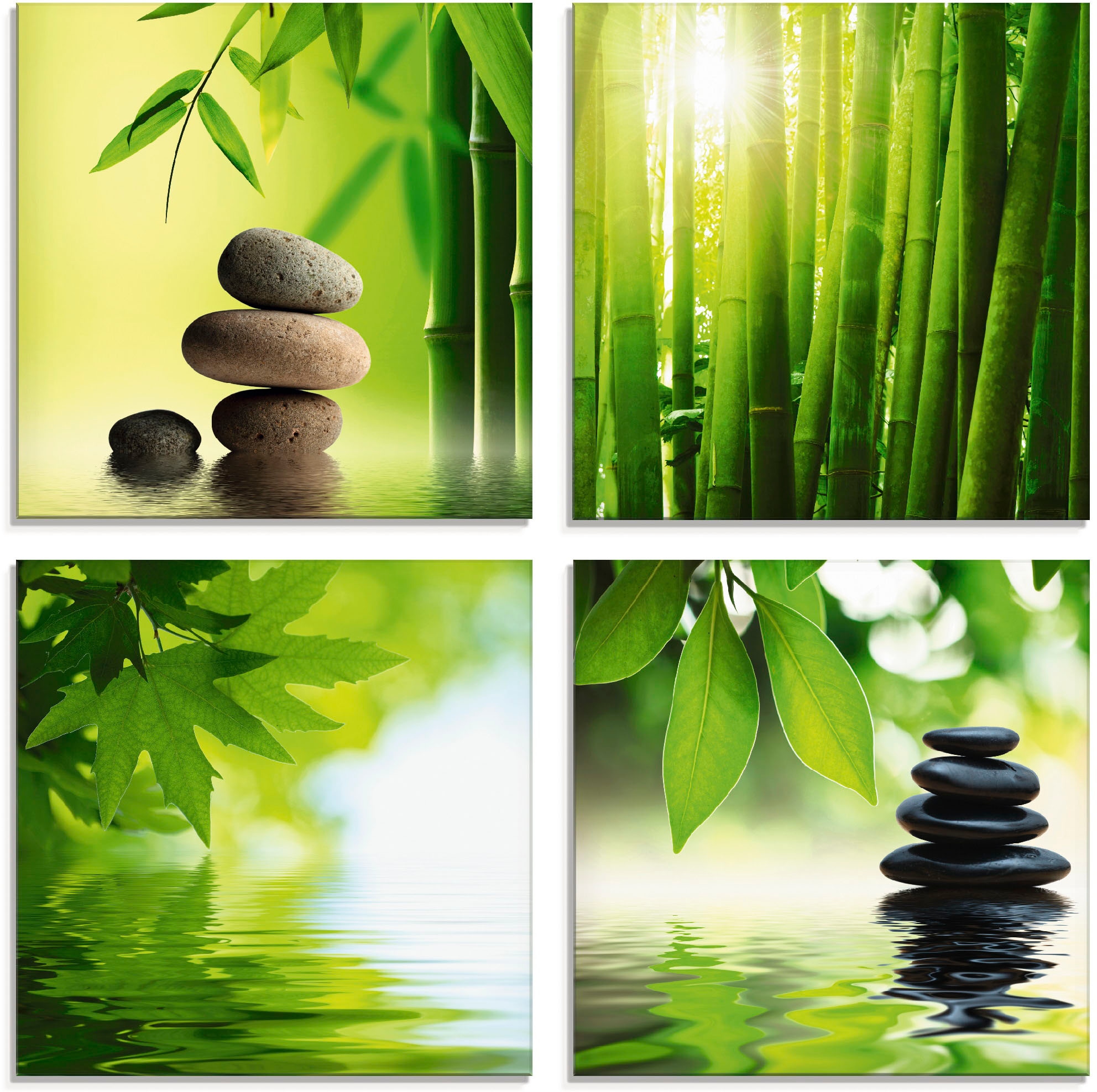 Artland Glasbild »Spa Stillleben Bambus Steinpyramide«, Zen, (4 St.), in ve günstig online kaufen