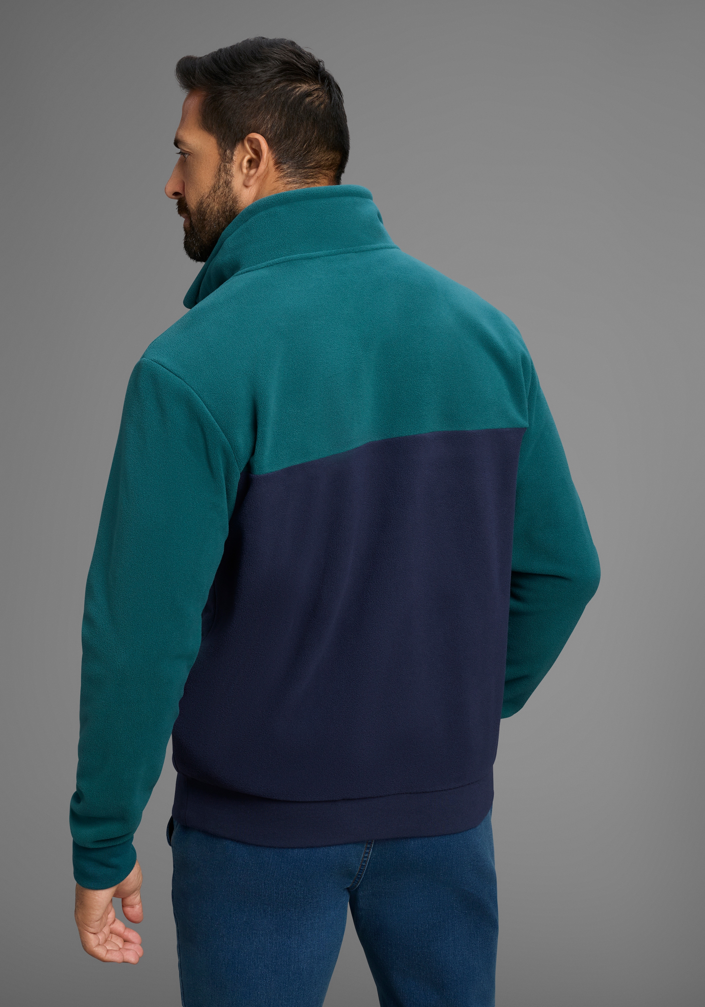 Man's World Fleecepullover, Troyer mit Kontrast-Part, ideal für den Übergang