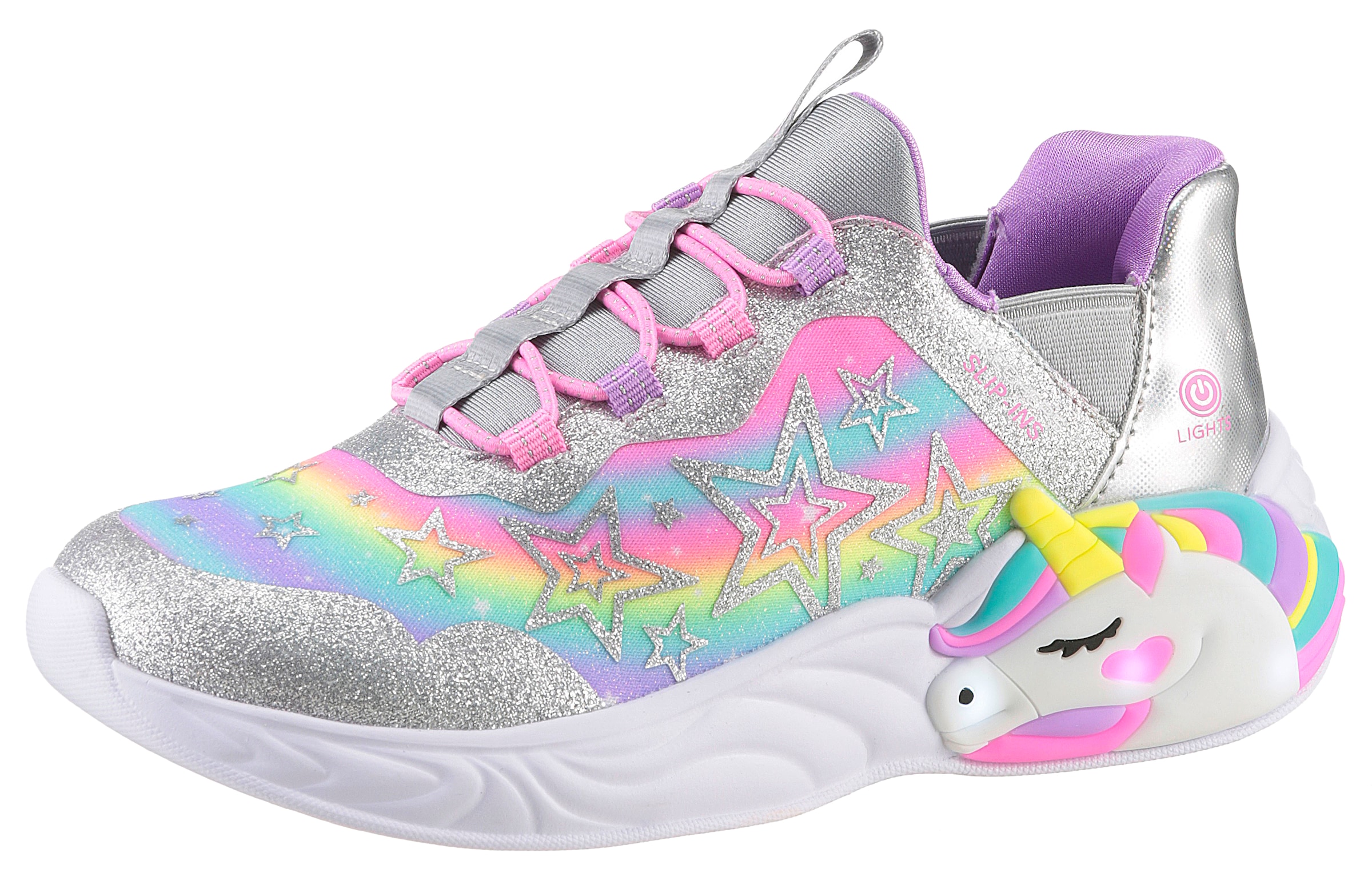 Skechers Slip-On Sneaker »UNICORN DREAMS LIGHTS«, Glitzer,-Blinkschuh zum Schlupfen, Größenschablone zum Download